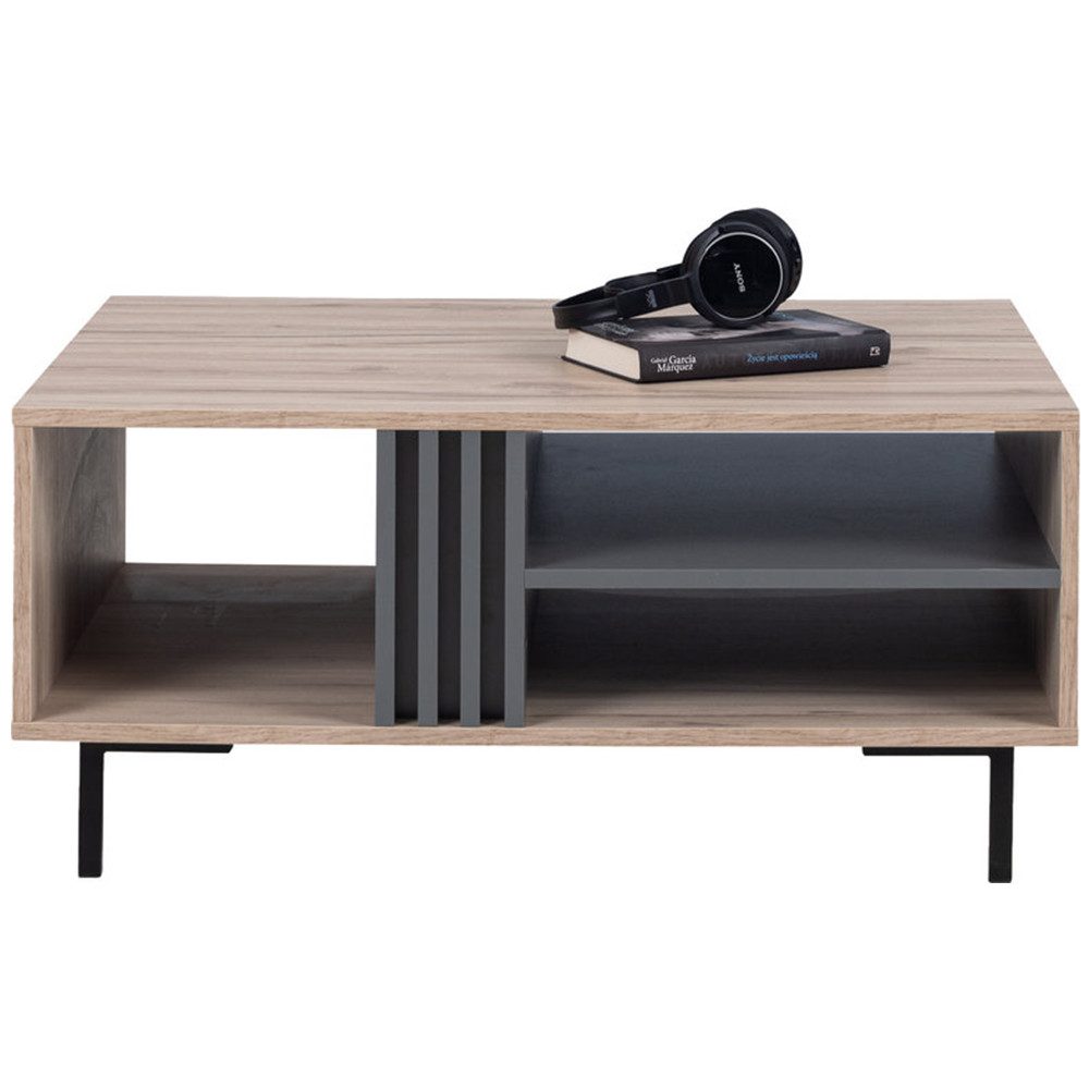 Lomadox Couchtisch ANTIGUA-133, Eiche mit Anthrazit, 90 cm breit, 3 Fächer