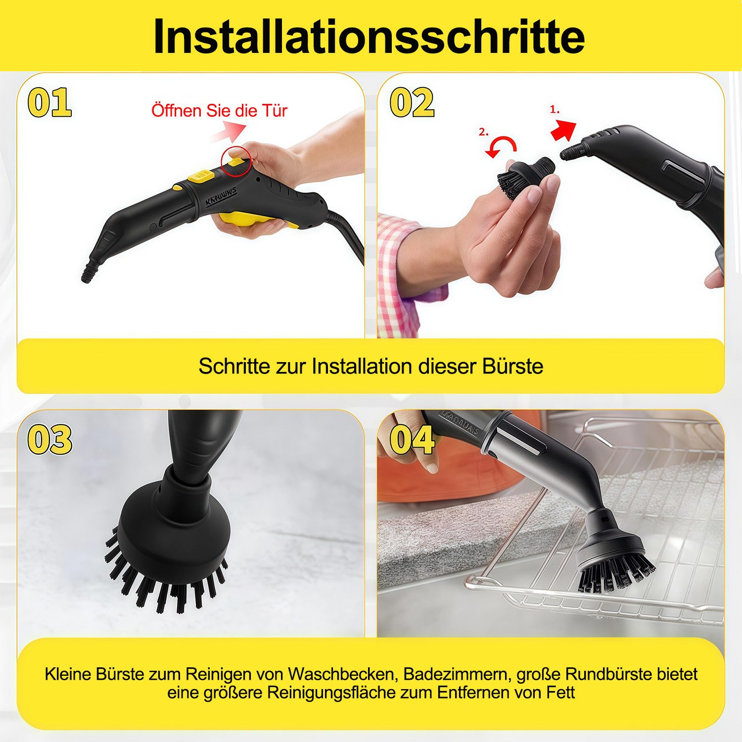 MOPUEA Reinigungsbürsten-Set 21-teilig Dampfreiniger Zubehör Set Easyfix kompatibel SC1–SC5, (Einfach zu wechseln, langlebig und ideal für gründliche Haushaltsr – Bild 3 von 5