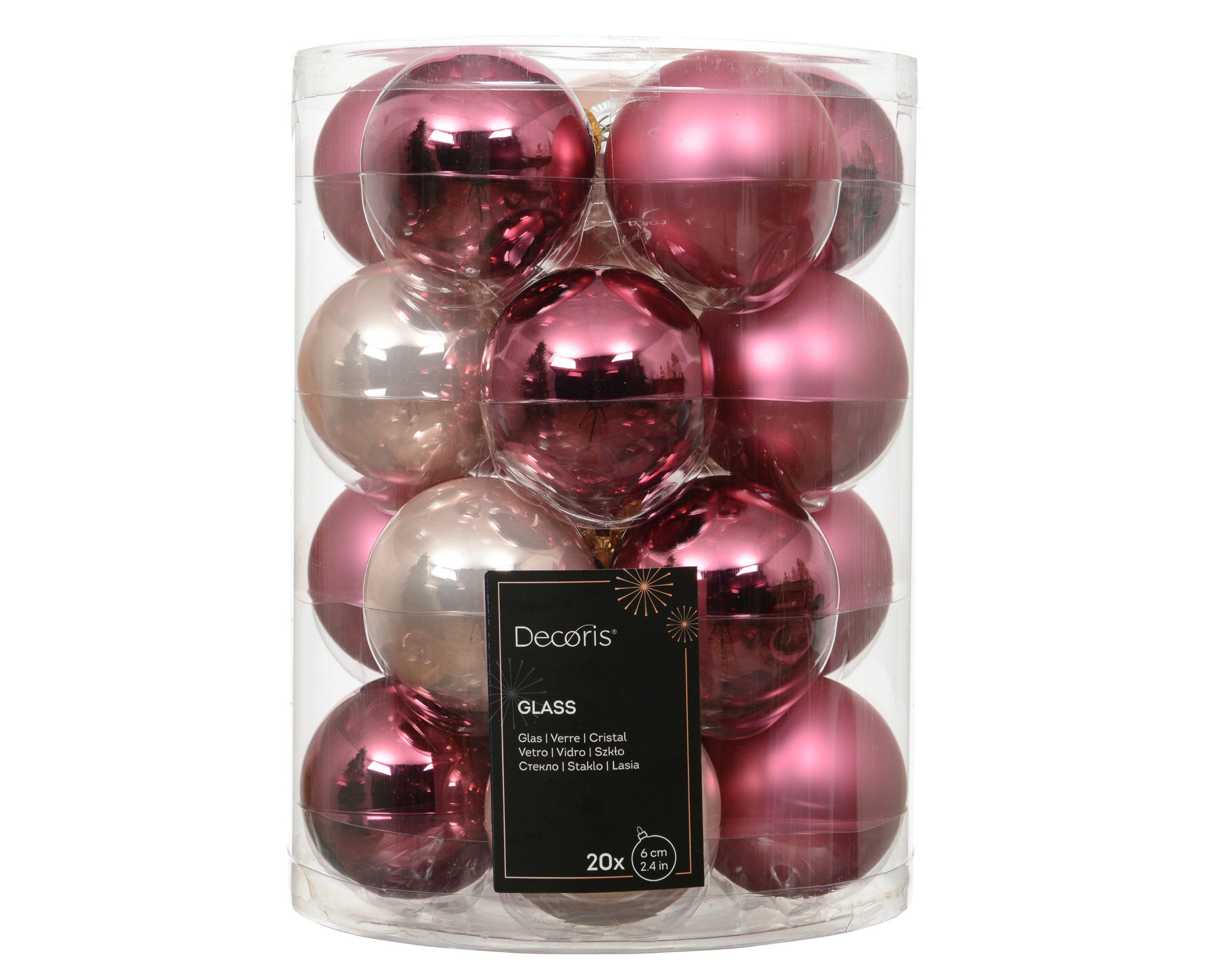 Kaemingk Weihnachtsbaumkugel, Weihnachtskugeln Glas 6cm 20 Stück - Rosa Mix