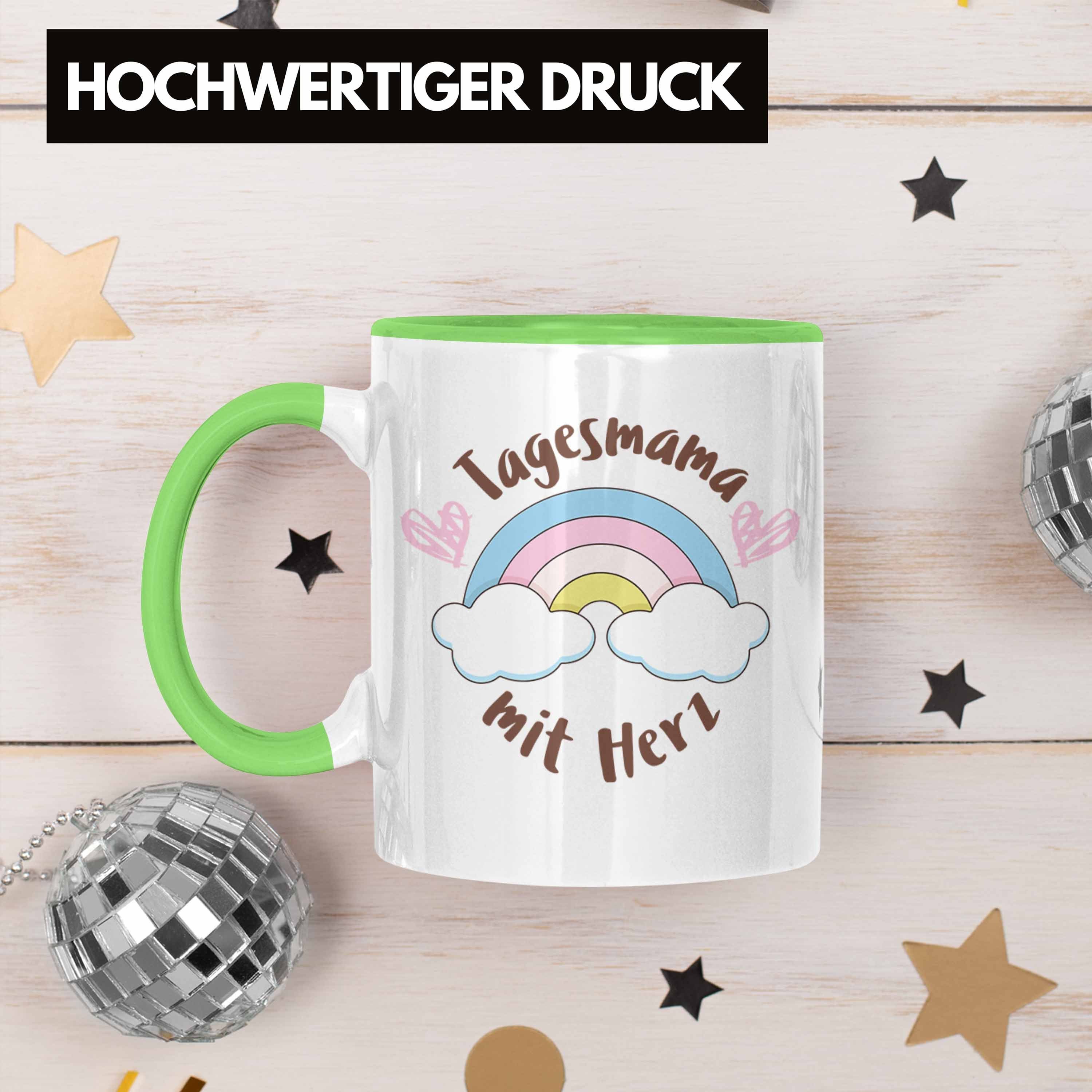 Geschenk Erzieherin Grün Trendation - Tagesmama Tasse Tagesmutter mit Tasse Trendation Geschenkidee Aufpasserin Herz