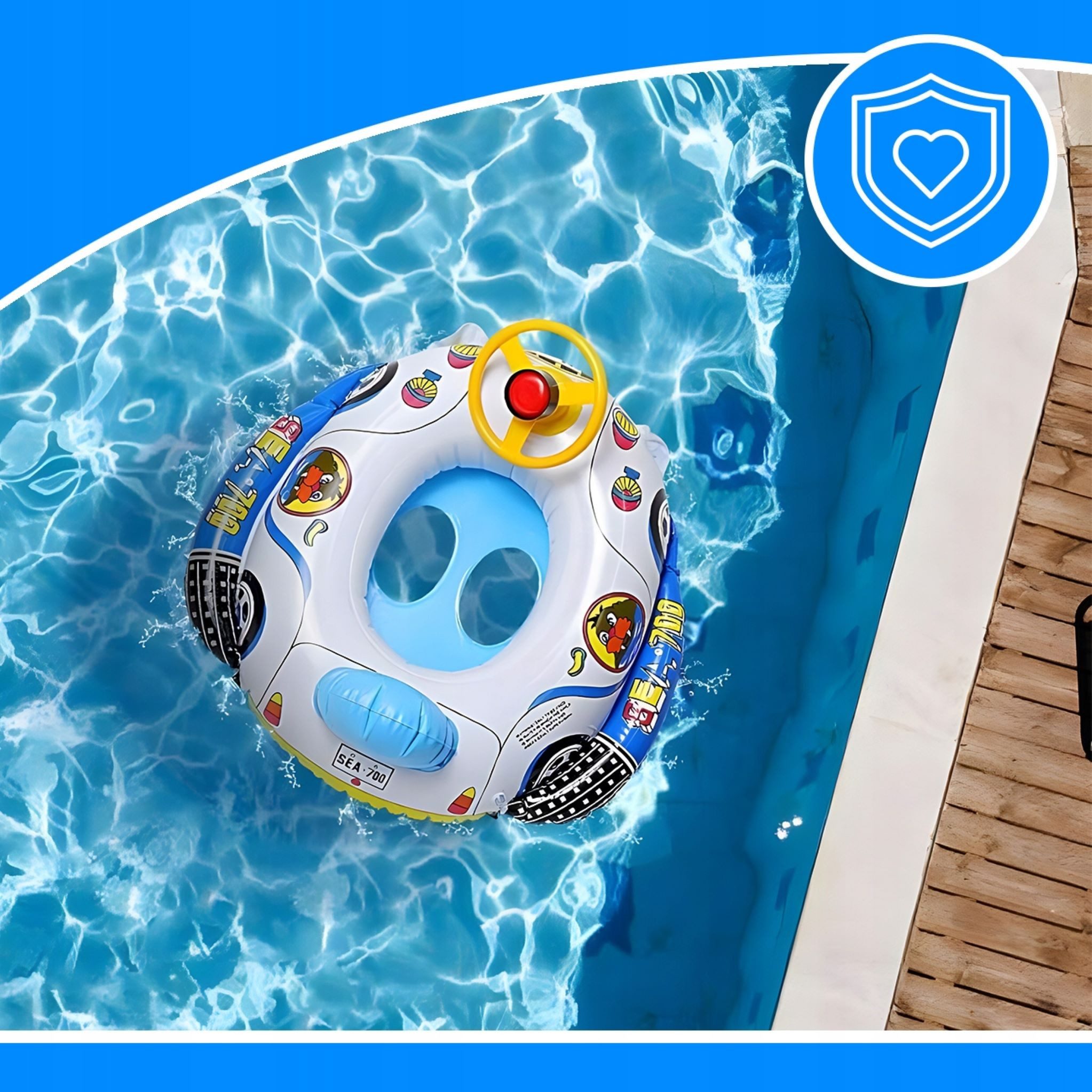 Festivalartikel Schwimmring Aufblasbares Boot mit Hupe, Sitz & Steuer für Kinder, 66 cm