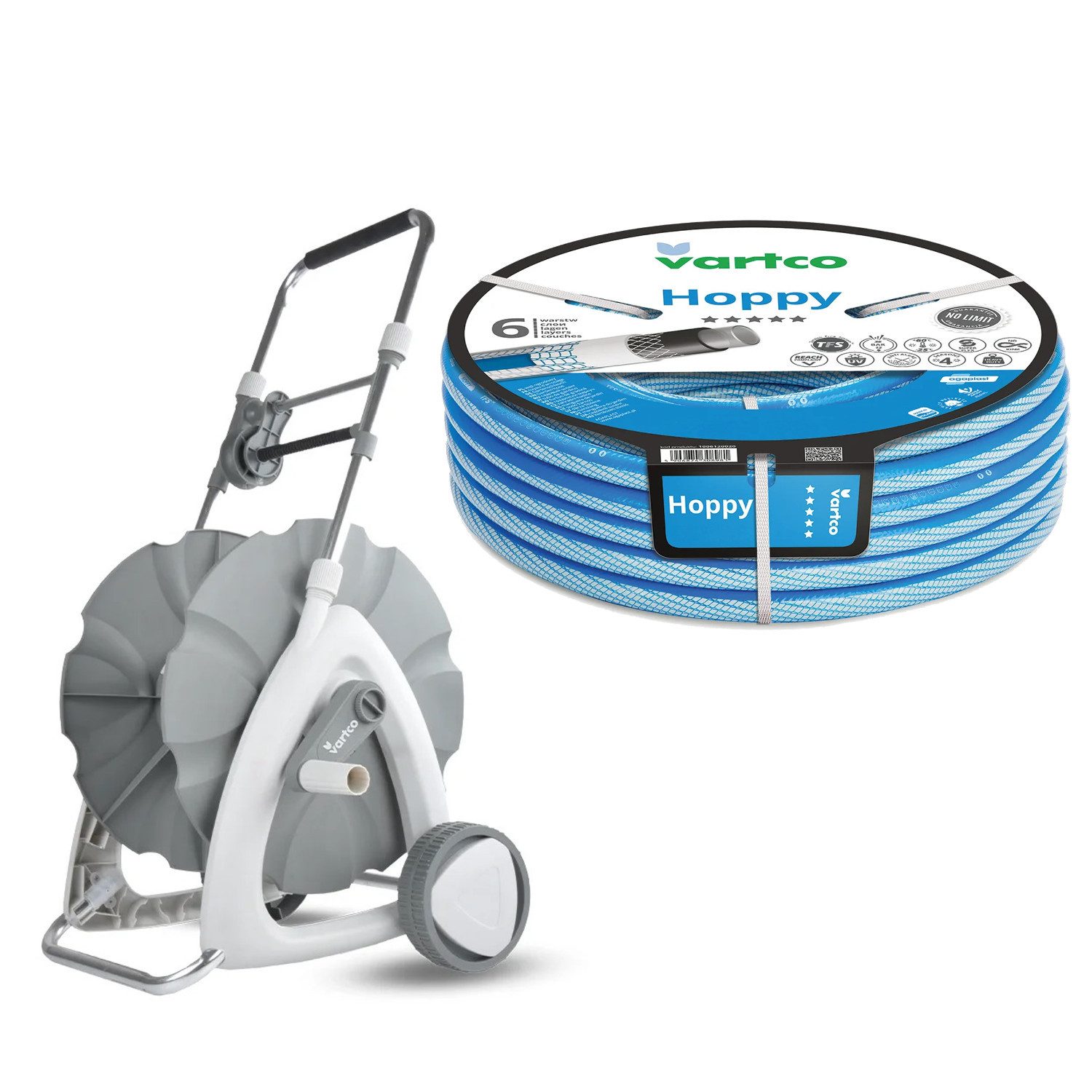 Vartco Schlauchwagen Hoppy Schlauchsatz 1/2'' 30 m + Schlauchwagen, UV-beständig, Algenbeständig
