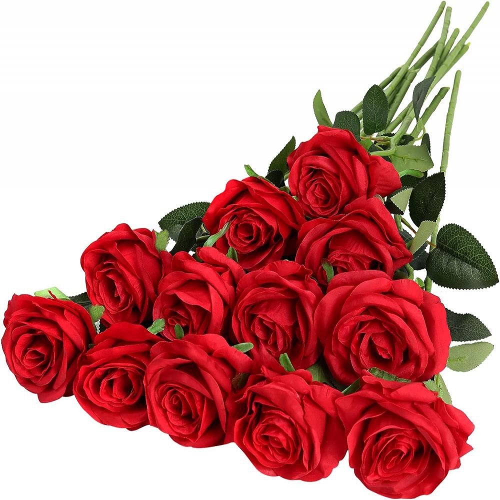 Kunstblume 12 Stück Rot Künstliche Rosen, Künstliche Flanellblumen, Künstliche, Lubgitsr