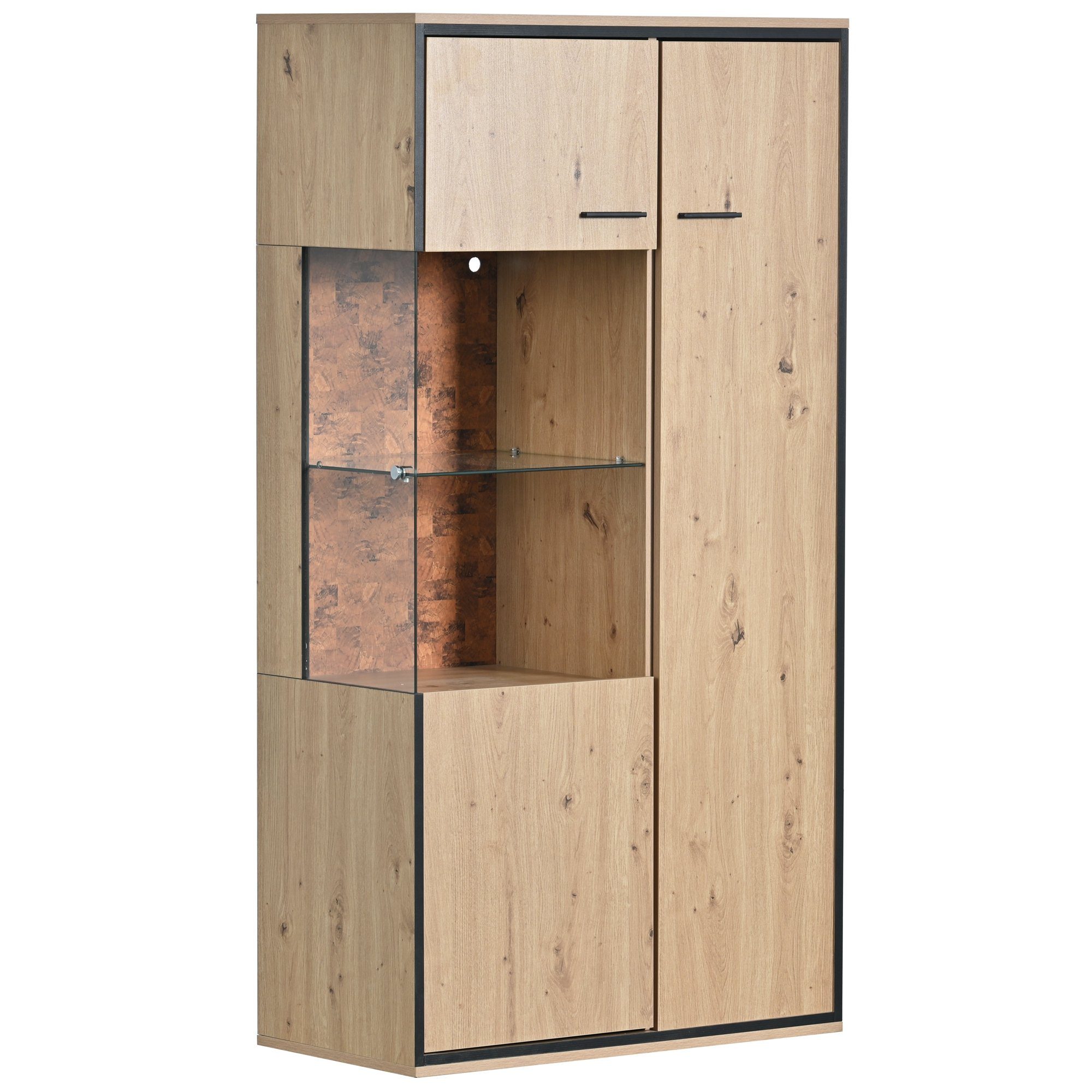 Standvitrine (mit LED-Beleuchtung, 3 Türen und Glasablage) Vitrinenschrank mit vertstellbaren Einlegeböden, 78x40x150cm