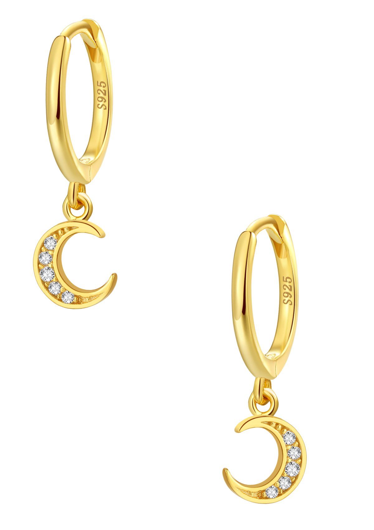 Hey Happiness Paar Creolen Silber Halb Mond Zirkonia, Ohrringe 18K Gold hän günstig online kaufen