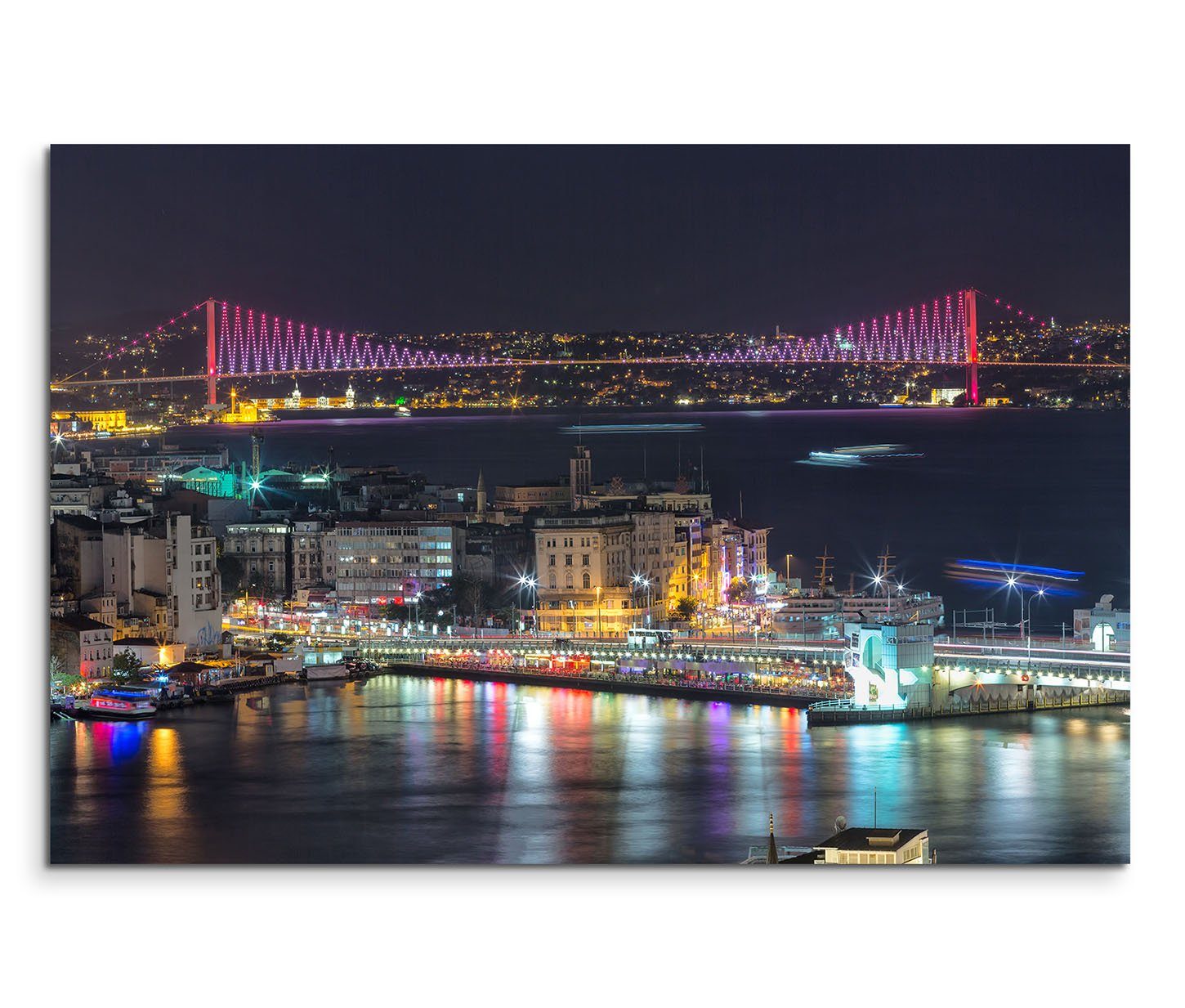 Leinwandbild 120x80cm Wandbild Istanbul Bosporus Brücke Nacht Lichter