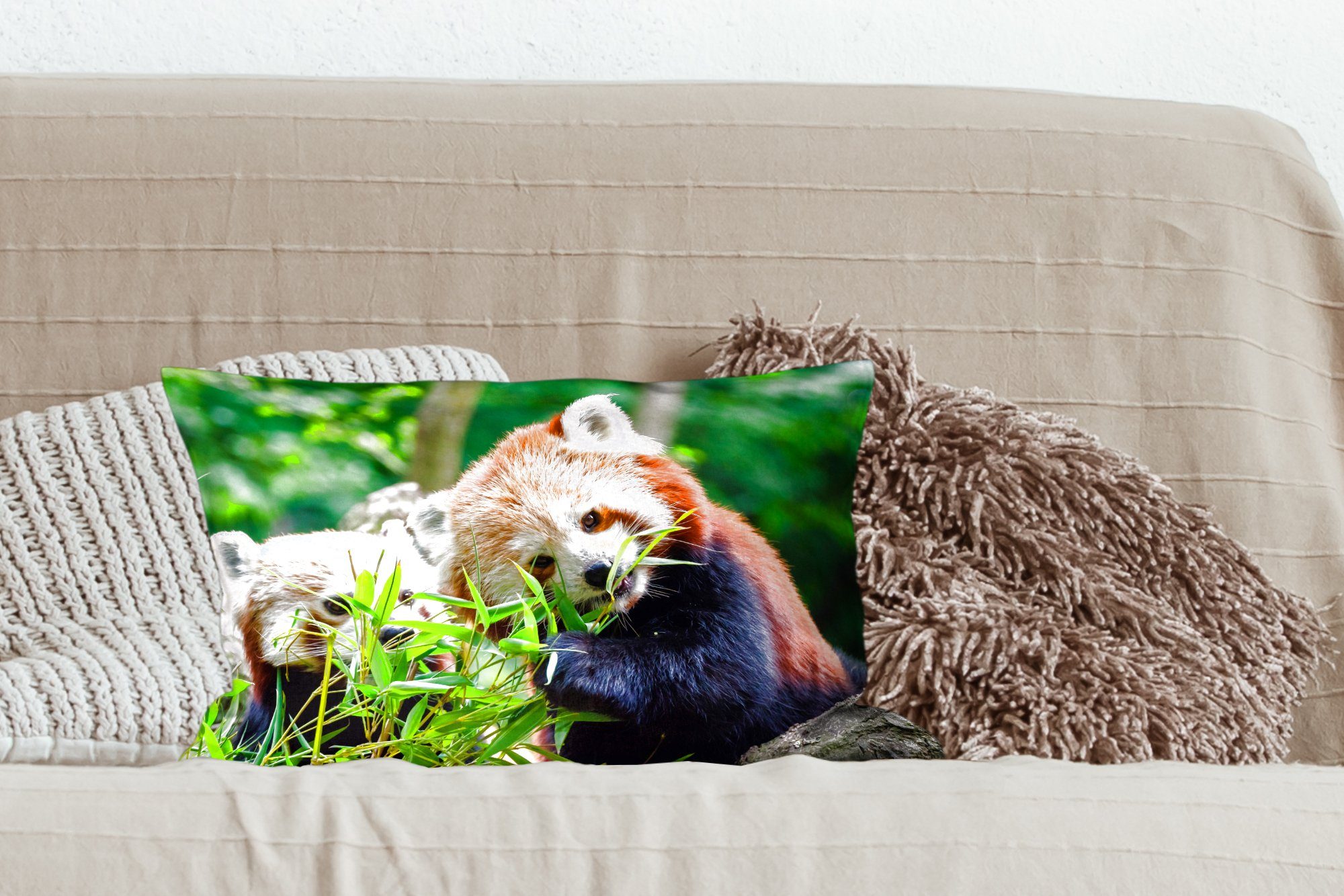 Baumstamm, Zierkissen, Dekokissen - Schlafzimmer Dekokissen Füllung, mit Pflanzen Wohzimmer Roter Dekoration, - MuchoWow Panda