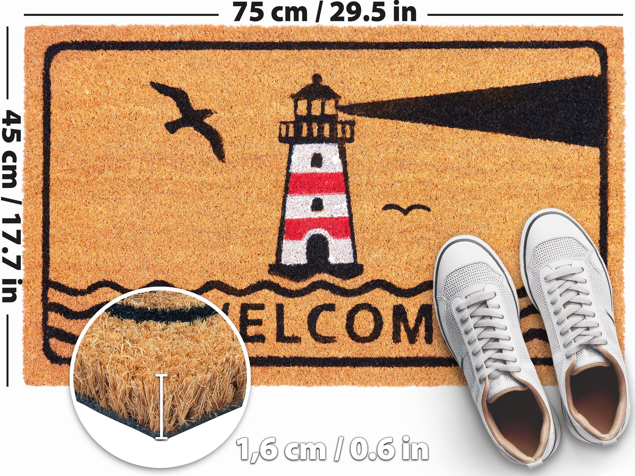 BRUBAKER Fußmatte Welcome mit Leuchtturm - 45 x 75 cm Schmutzfangmatte, Rec günstig online kaufen