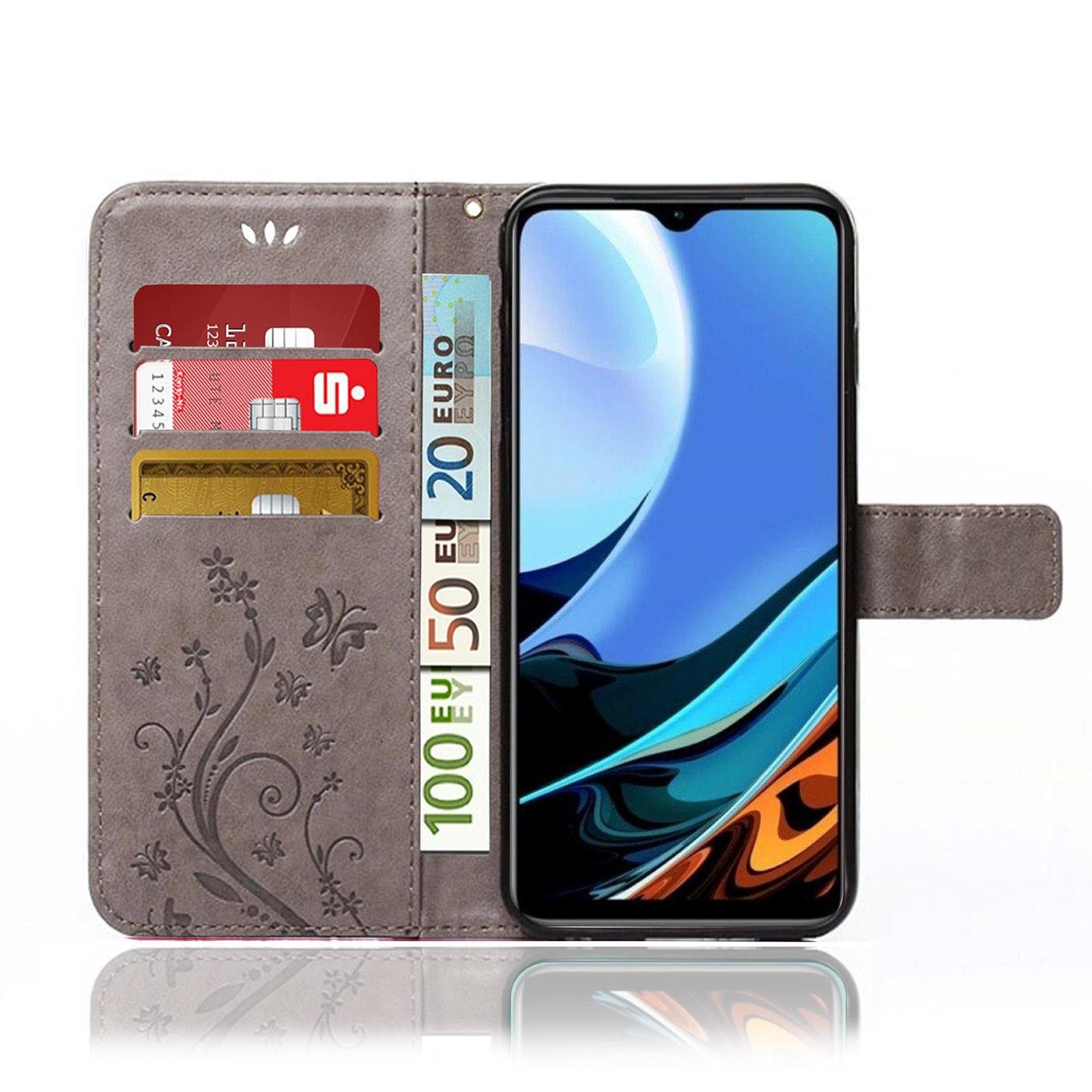 Numerva Handyhülle Bookstyle Flower Handytasche Schutzhülle für Xiaomi Redmi 9T, Klapphülle Flip Cover mit Blumenmuster
