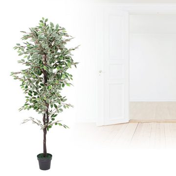 Kunstbaum Weißer Ficus Benjamin Birkenfeige Kunstpflanze Baum Künstlich 180 cm, Decovego