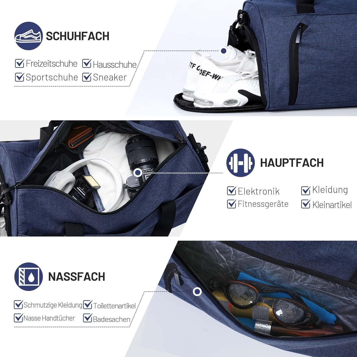 LuxusKollektion Sporttasche Sporttasche Damen Herren 25L Reisetasche Duffel Bag Navy Blau