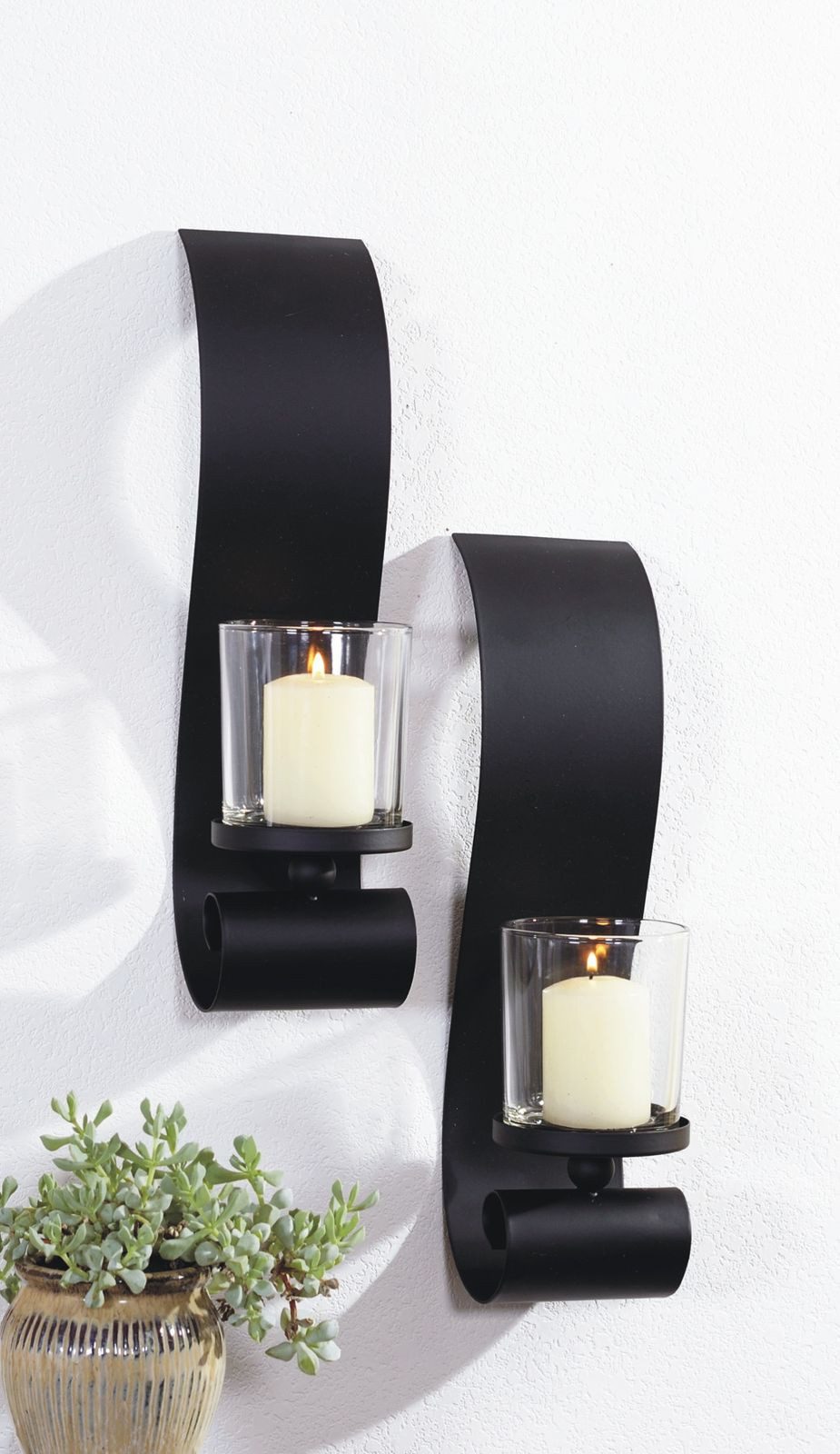 Gravidus Wandkerzenhalter 2er Set Wandkerzenhalter Stumpenkerzen Kerzenständer in Schwarz