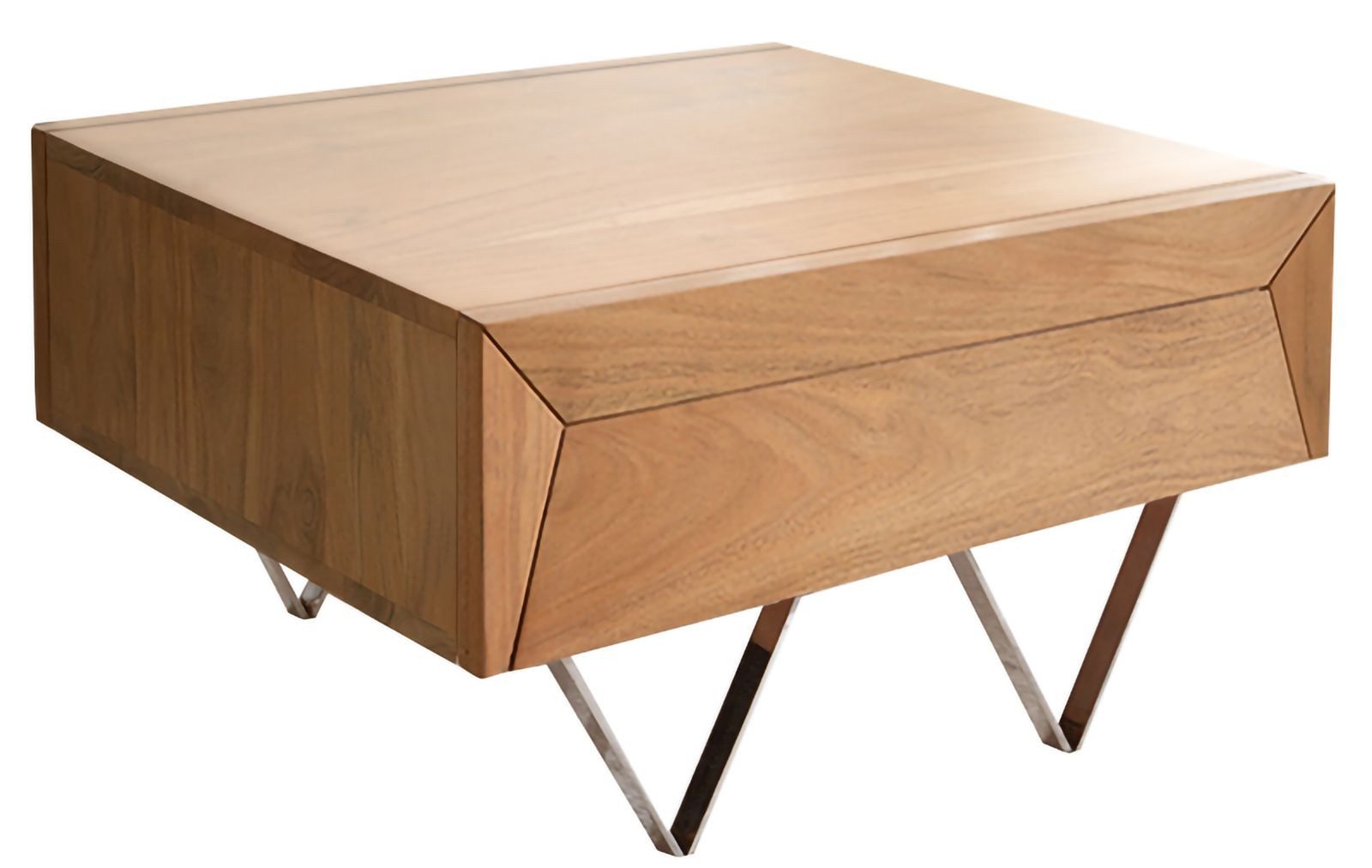 DELIFE Couchtisch Kayu, Akazie Natur 60x60 cm 2 Schübe V-Fuß Edelstahl Couc günstig online kaufen