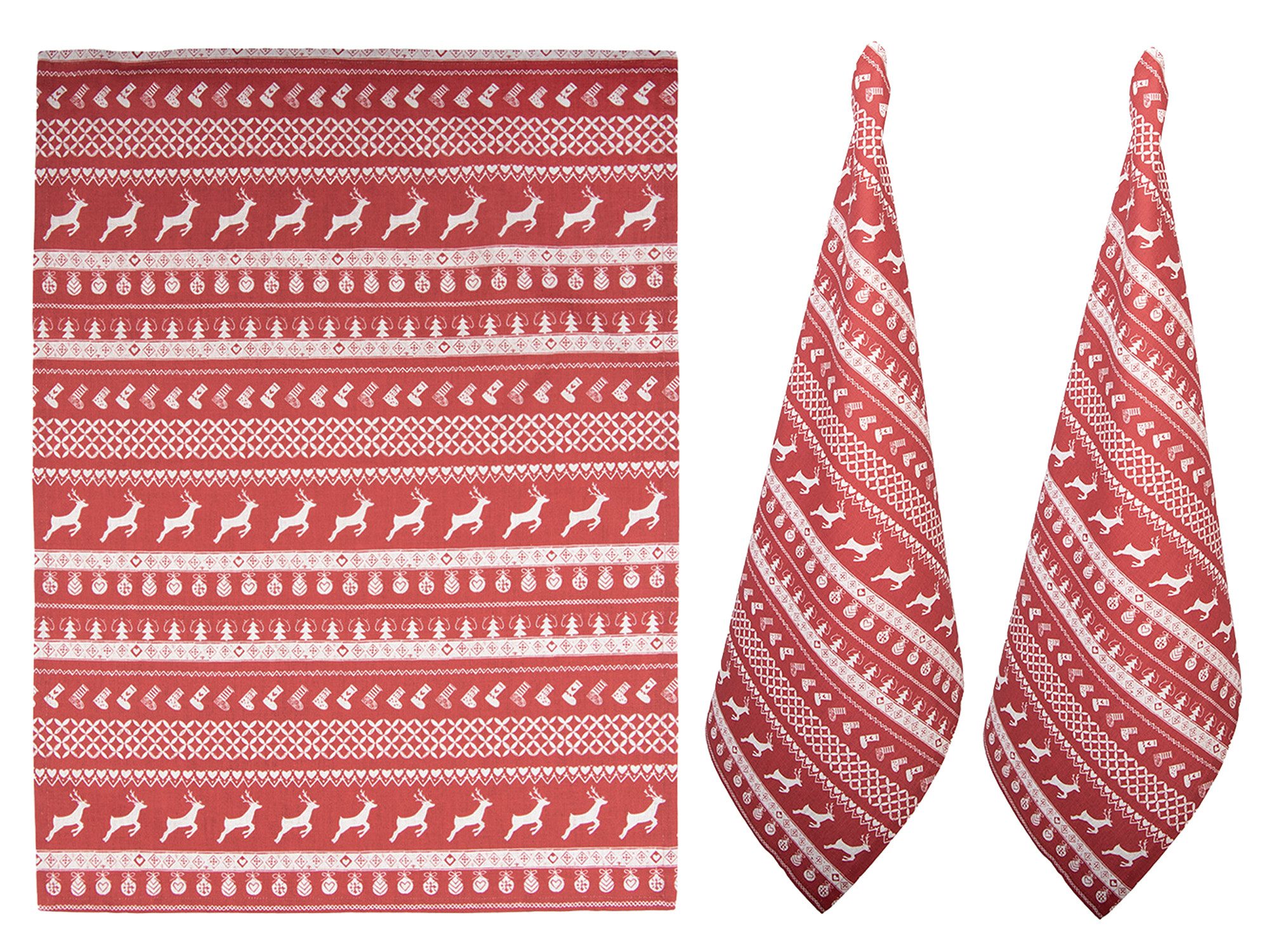 Clayre & Eef Geschirrtuch Nordic Christmas, (3-tlg., 3-teilig), Geschirrtücher (3 Stück), ca.50x85cm Baumwolle