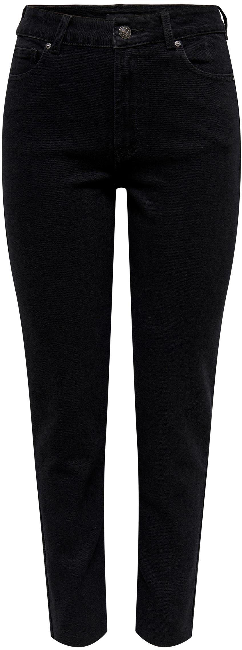 Only Damen Jeans ONLEMILY HW STR CRP ANK RAW MAE034 - Straight Fit - Schwar günstig online kaufen