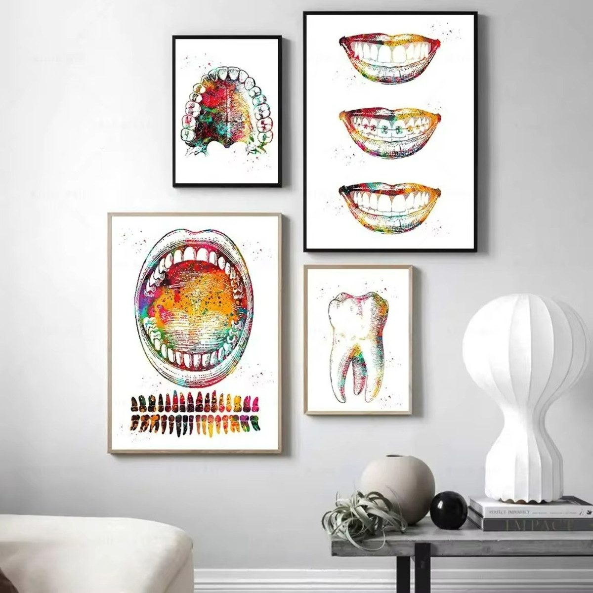 TPFLiving Kunstdruck (OHNE RAHMEN) Poster - Leinwand - Wandbild, Menschliche Anatomie, Wirbelsäule, Herz, Gehirn, Zähne, HD-Leinwand (Leinwandbild XXL), Farben: Orange, Rot, Blau, Schwarz, Weiß, Rosa -Größe: 40x60cm
