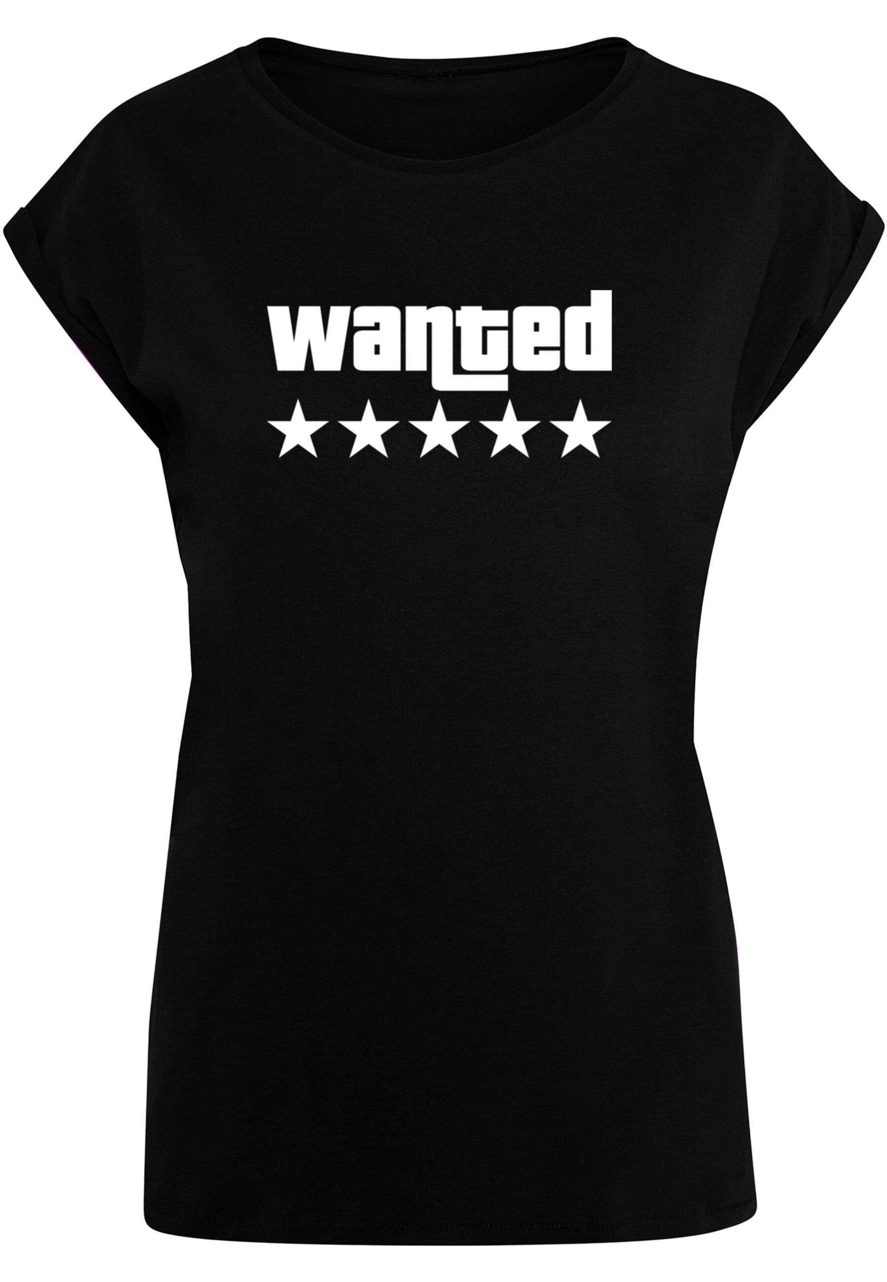 (1-tlg) Damen Laides Merchcode Wanted Extended Tee black Shoulder T-Shirt