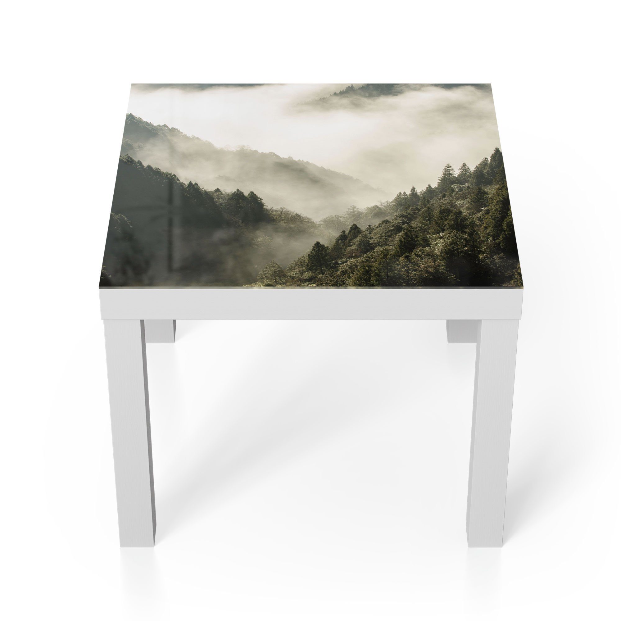 DEQORI Couchtisch 'Nebel in den Bergen', Glas Beistelltisch Glastisch modern Weiß