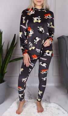 Sarcia.eu Pyjama Powerpuff Damen-Pyjama in Graphit, lange Ärmel, warm, mit Kapuze XL