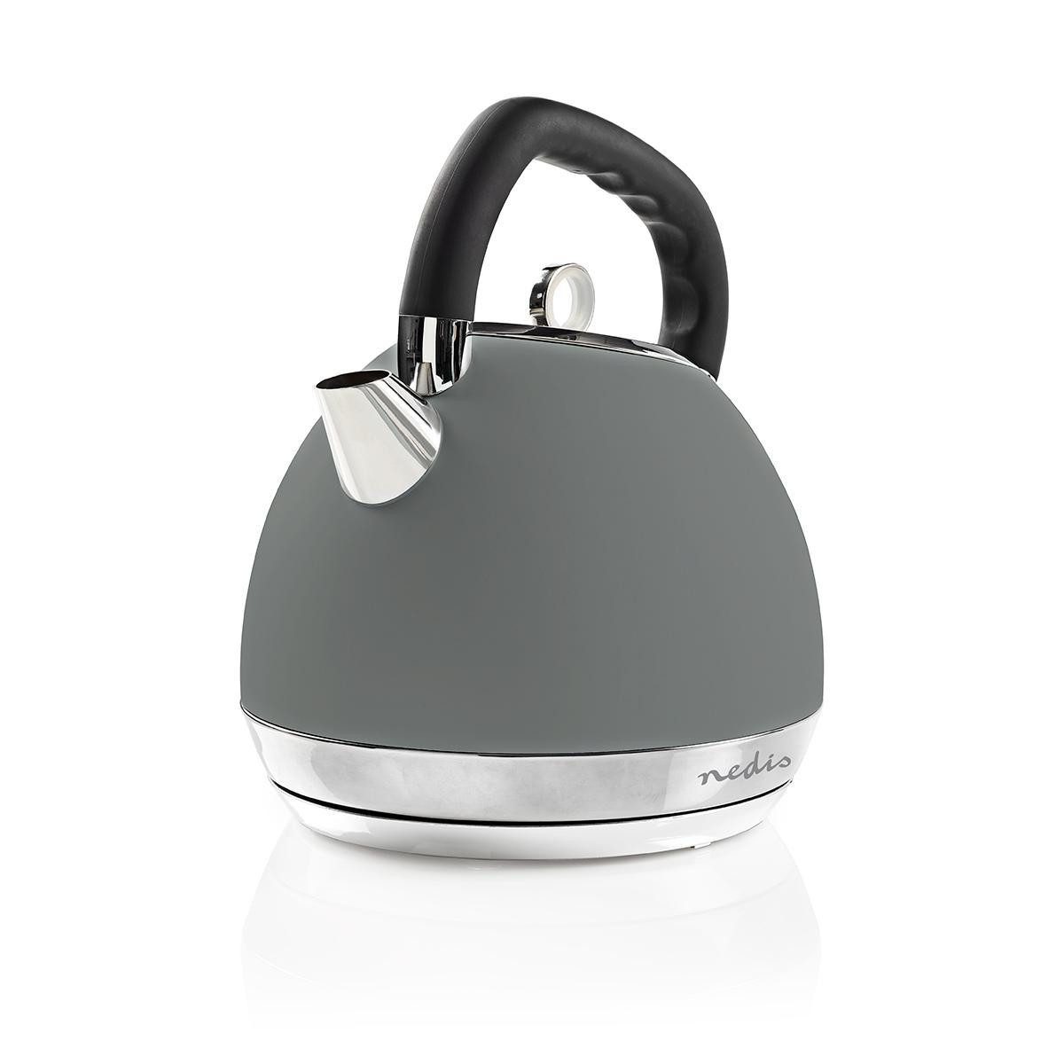 Nedis Wasserkocher KAWK520EGY, 2.7 l, 2200 W, Soft-Touch, 360° drehbar, verdecktes Heizelement, Trockengehschutz