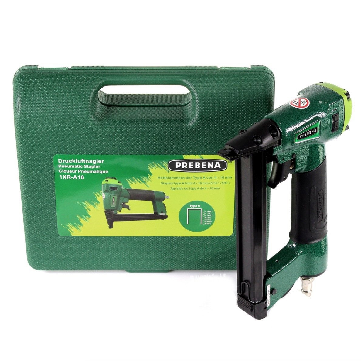 Prebena Druckluft-Nagler 1XR-A16 Luftdruck Druckluftnagler im Transportkoffer