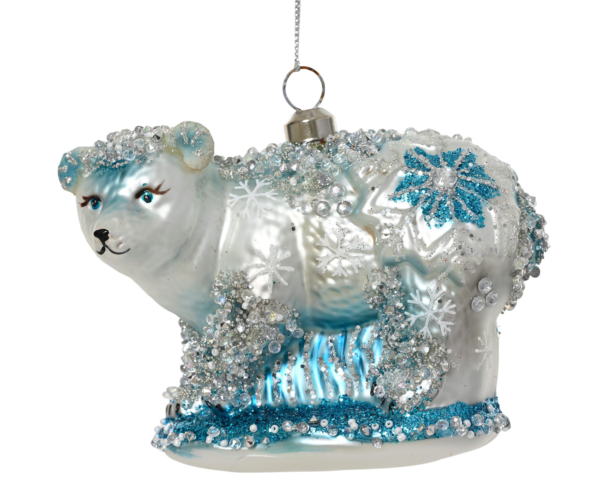 Kaemingk Christbaumschmuck, Christbaumschmuck Glas 11,5cm Eisbär Figur Weiß / Blau