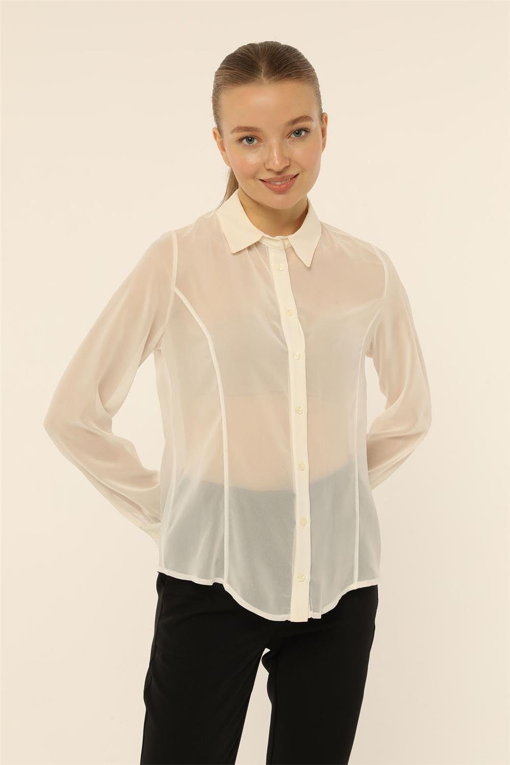 Hemdbluse Chiffon-Hemd mit Fransen-Rücken