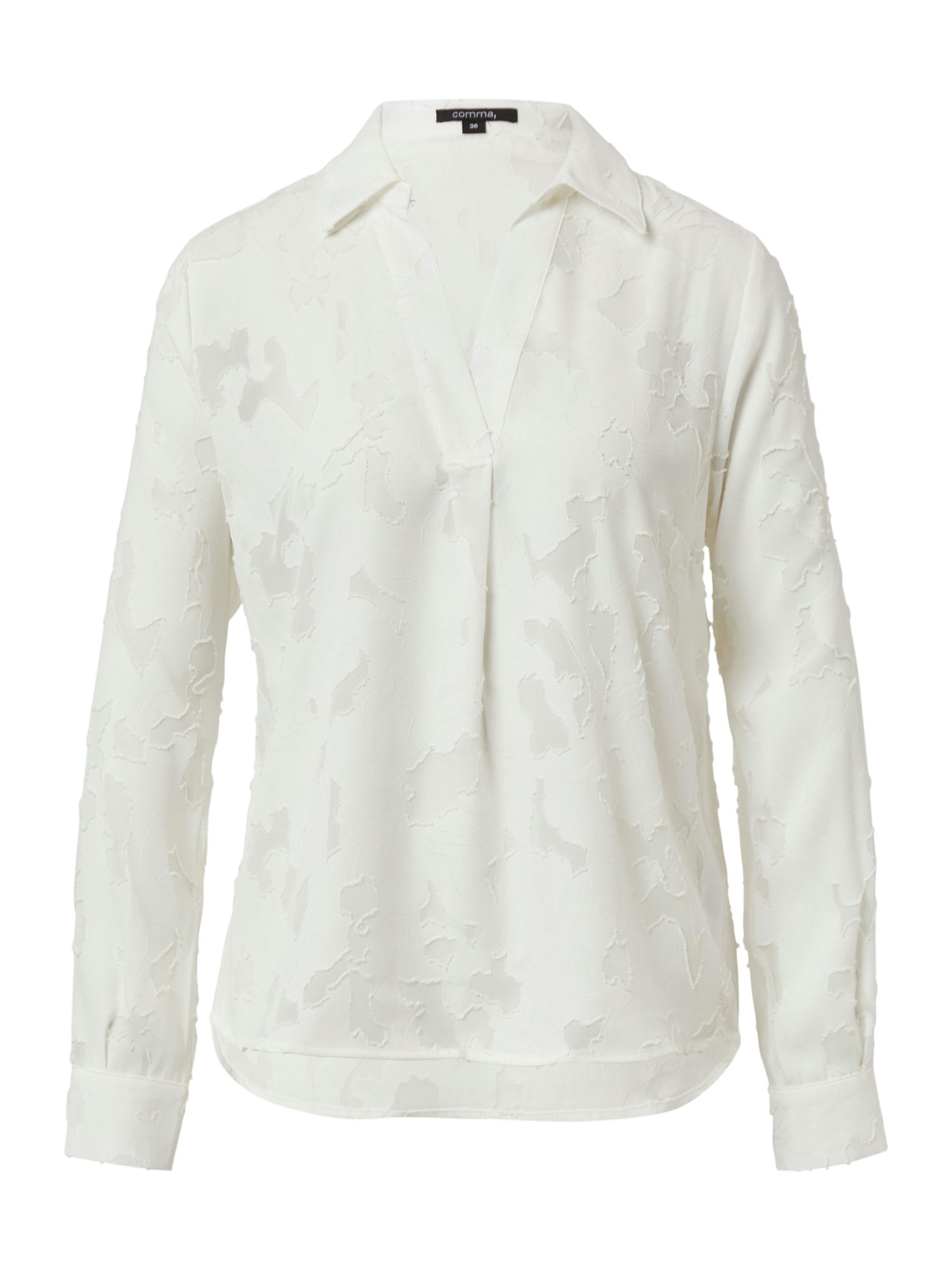 comma Langarmbluse weiß,Casual,Polyester,Strukturiert,V-Ausschnitt,Lang,Relaxed Fit