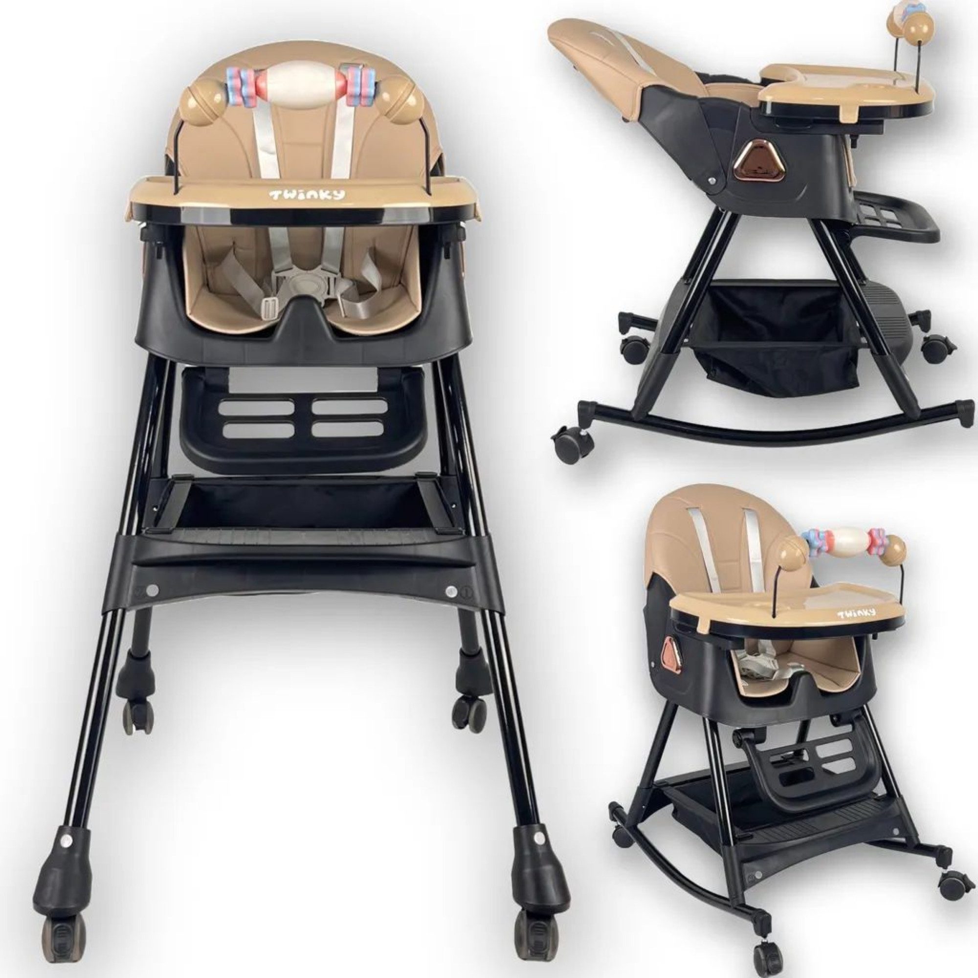 TWINKY Kinderstuhl SCHAUKELANSCHAUER Hochstuhl – 3-in-1 Hochstuhl-Set mit Wippfunktion, Swing