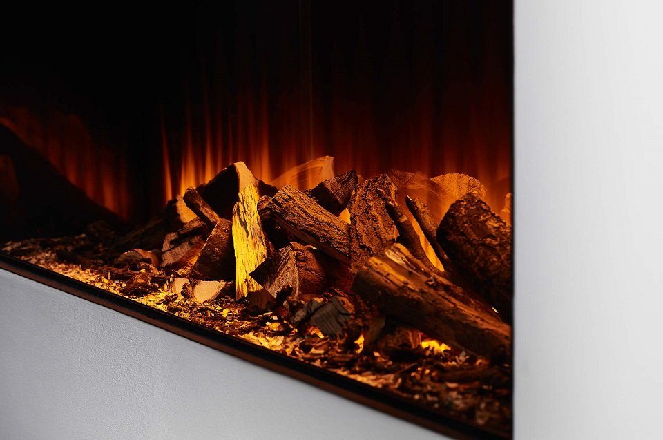 British Fires Elektrokamin Brockenhurst, Watt Flammeneffekt weißer 1500 Marmorlook regelbarem Heizleistung mit bis und