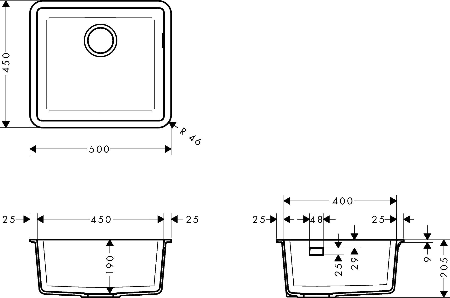 Thumbnail - hansgrohe Einbauspüle S51 S510-U450 Unterbauspüle 450 Graphitschwarz
