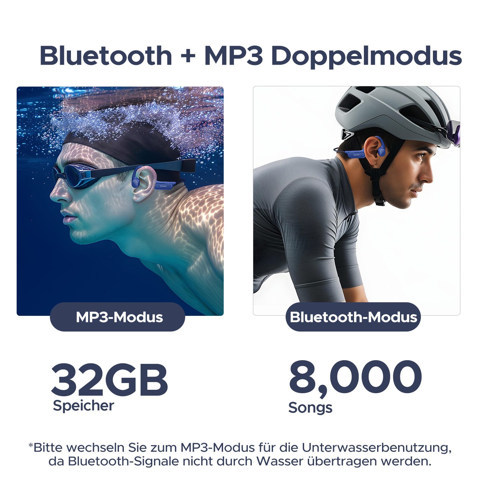 DOOGEE knochenschall kopfhörer bluetooth,mp3 sport,wasserdicht schwimmen IP68 Bluetooth-Kopfhörer (Bluetooth, Bluetooth & MP3, 10h Laufzeit, Schwimmtaugliche, für Sport & Fitness)