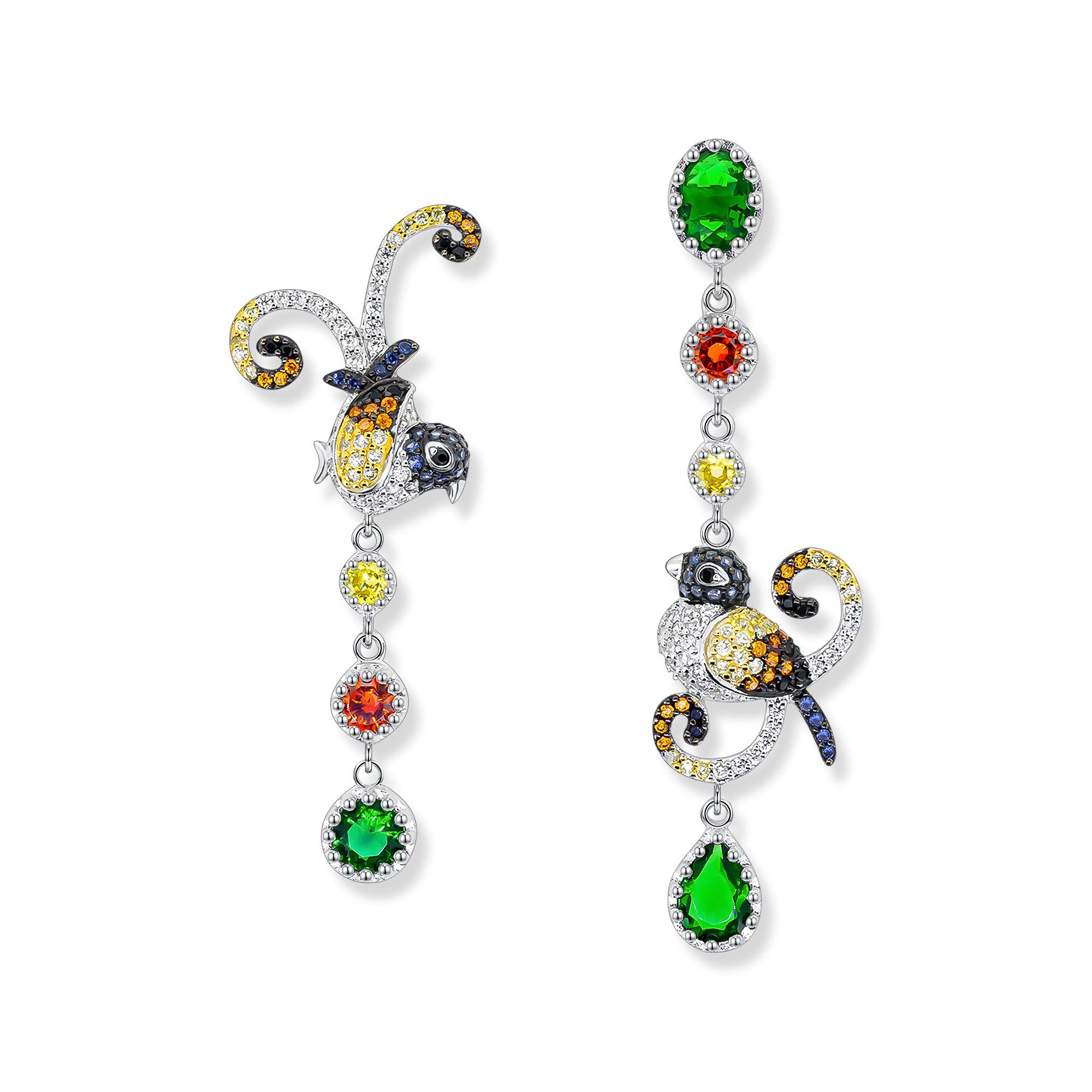 Seinerzeit FLORA & FAUNA Paar Серьги-гвоздики Nachti Paradiesvögel Серьги, Material: 925 Sterling Silber, rhodiniert, geschwärzt, vergoldet