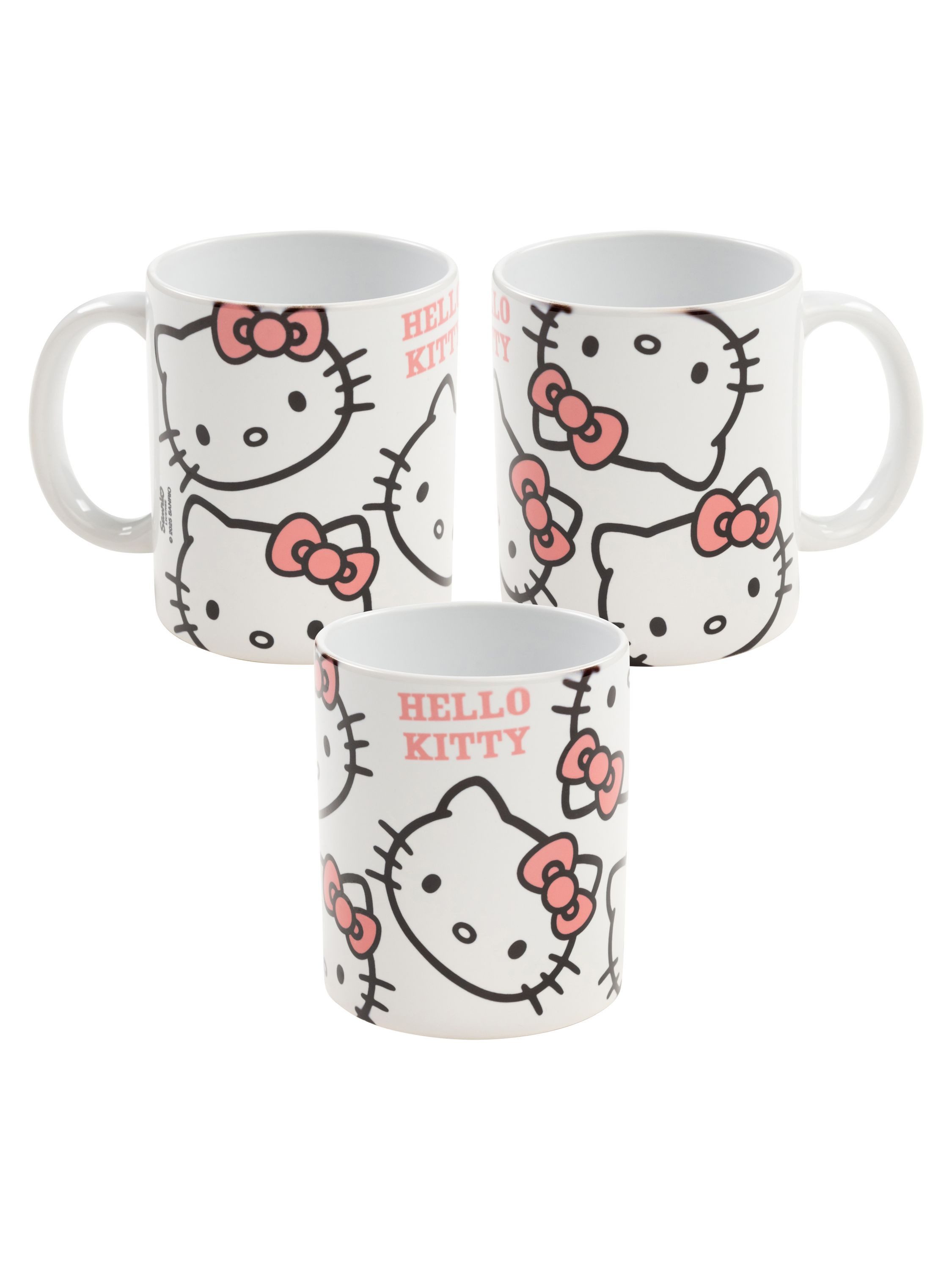 United Labels® Tasse Hello Kitty Tasse Allover Schleife Kaffeetasse Becher 320 ml, Keramik