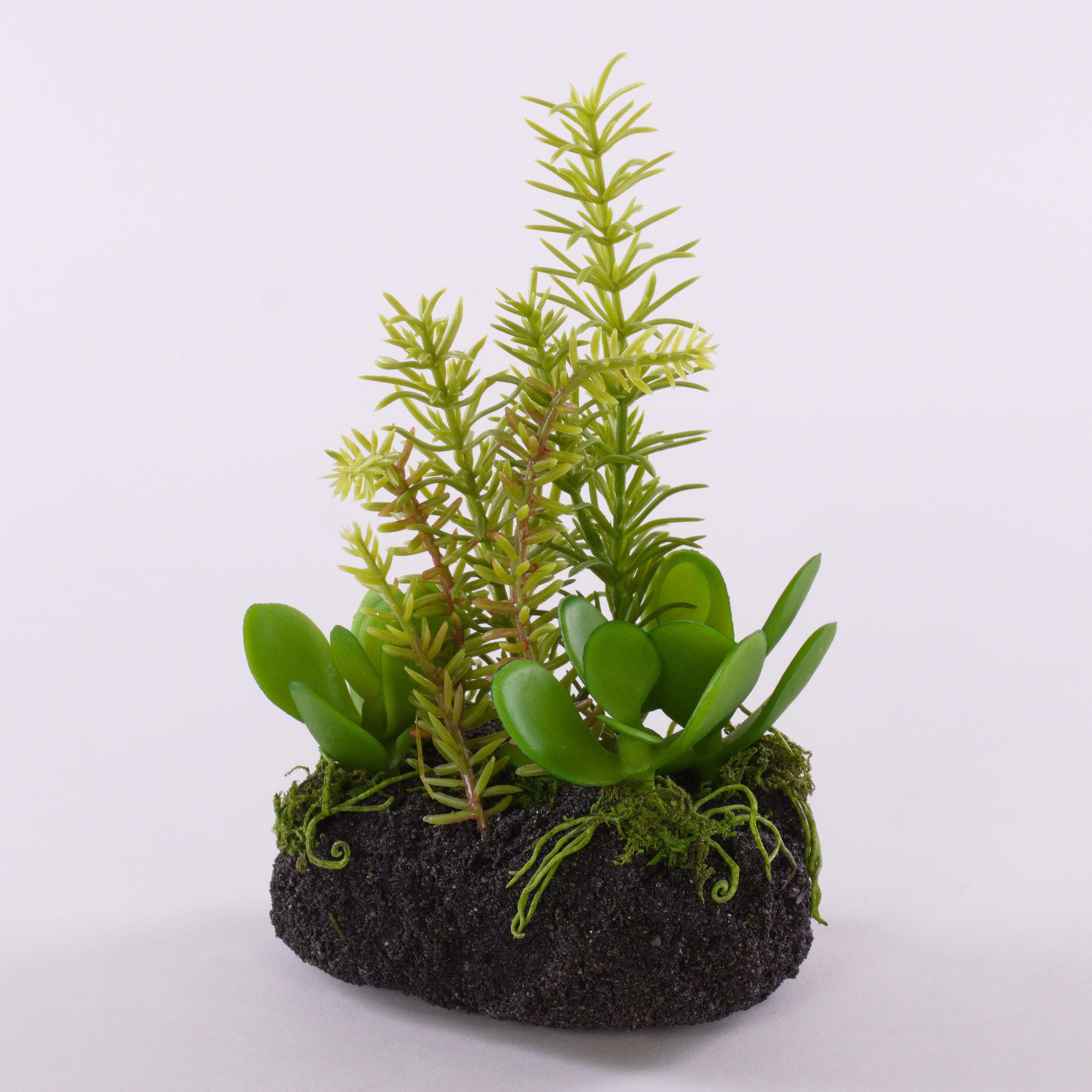 Gestecke Kunst Sukkulenten Gesteck Bambi im Erdballen, grün, 19cm, artplants, Höhe 19.0 cm