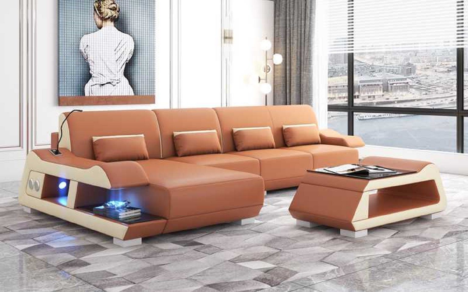 JVmoebel Ecksofa Moderne Ecksofa L Form Ledersofa Couch Sofa Luxus Eckgarnitur Couchen, 3 Teile, Made in Europe Braun