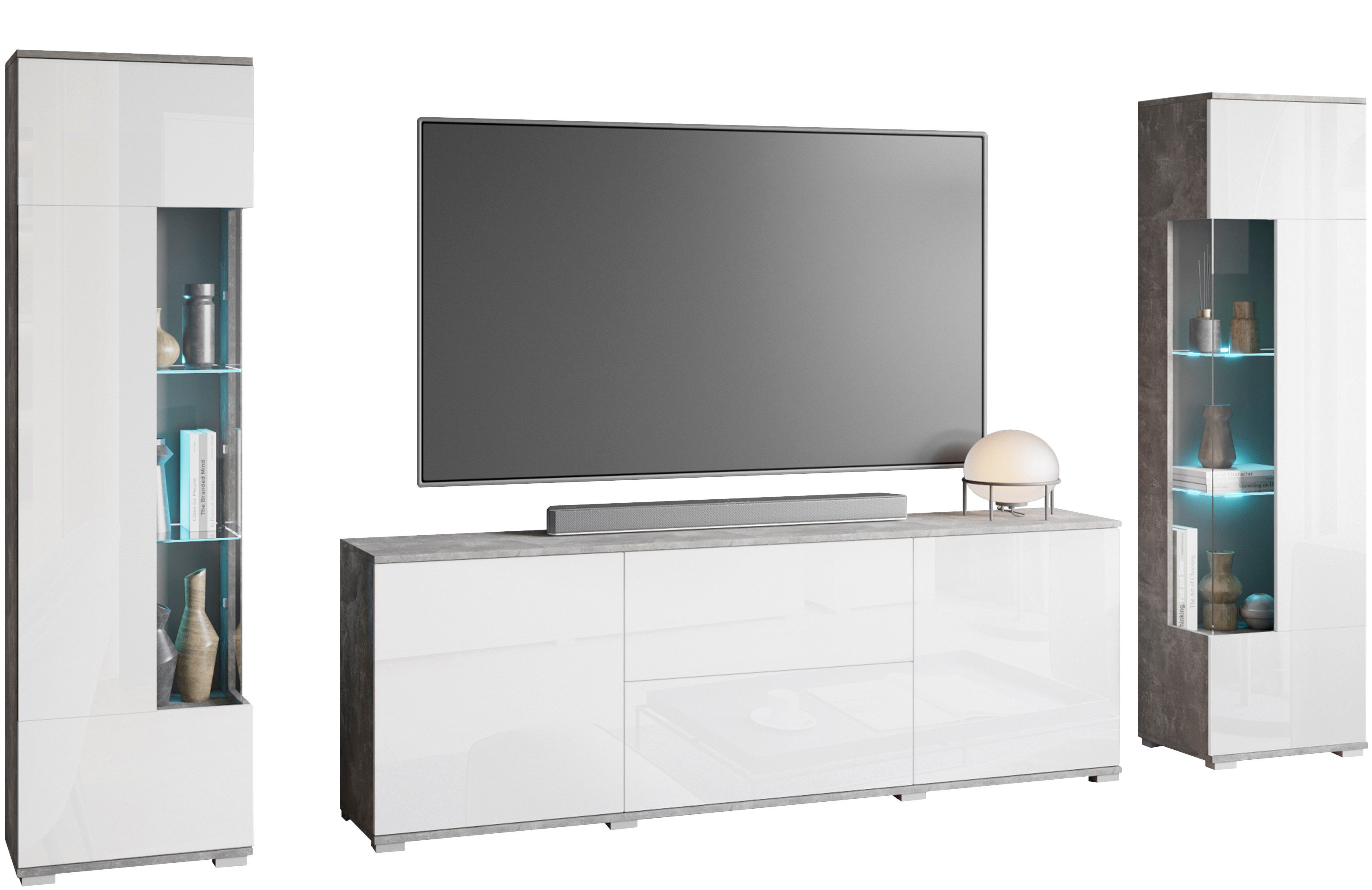 INOSIGN Wohnwand KENIA, (Komplett-Set, 3-St), Vitrinen mit Eckverglasung, h günstig online kaufen