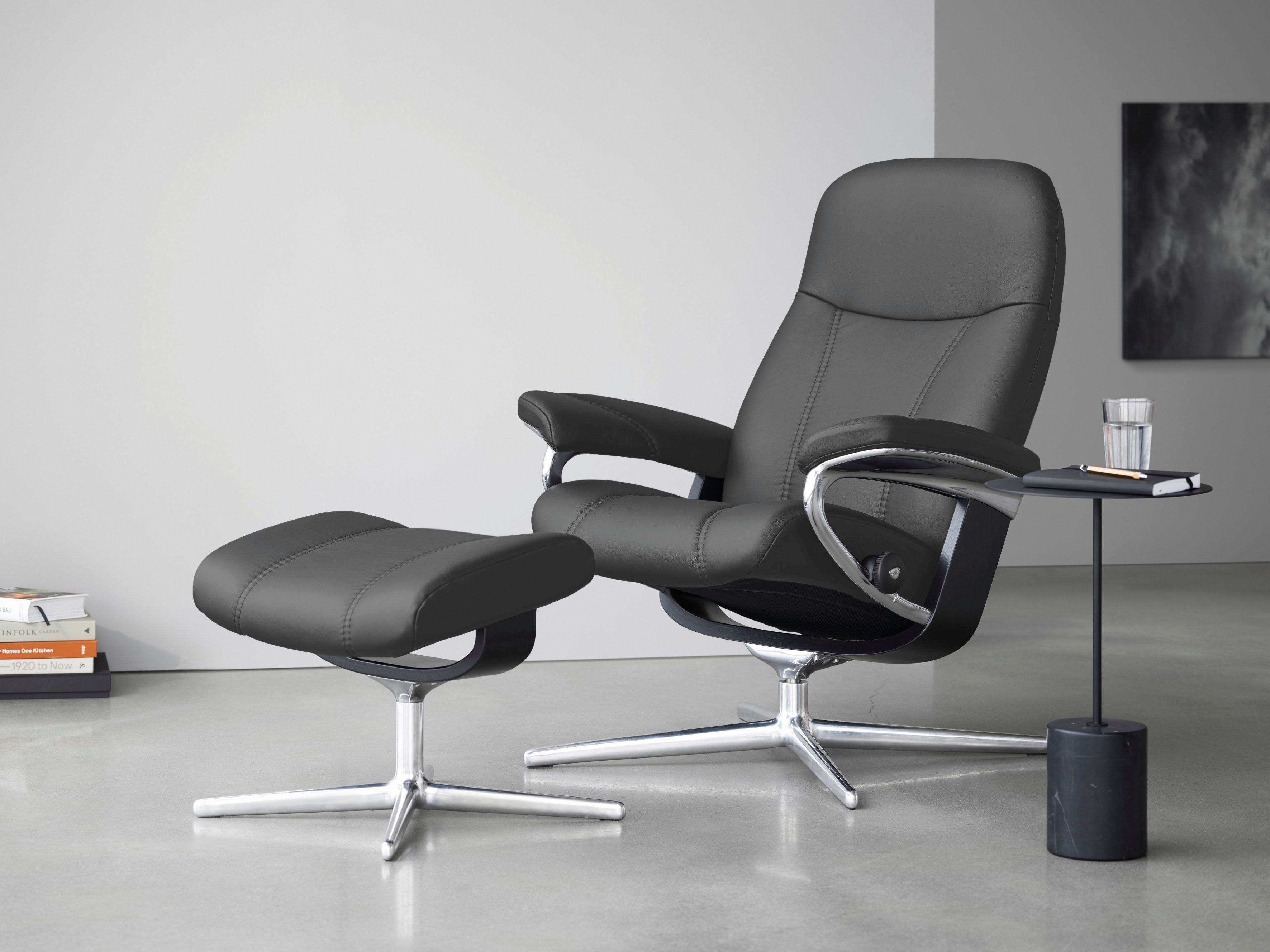 Stressless® Relaxsessel Consul (Set, Relaxsessel mit Hocker), mit Hocker, mit Cross Base, Größe S, M & L, Holzakzent Schwarz