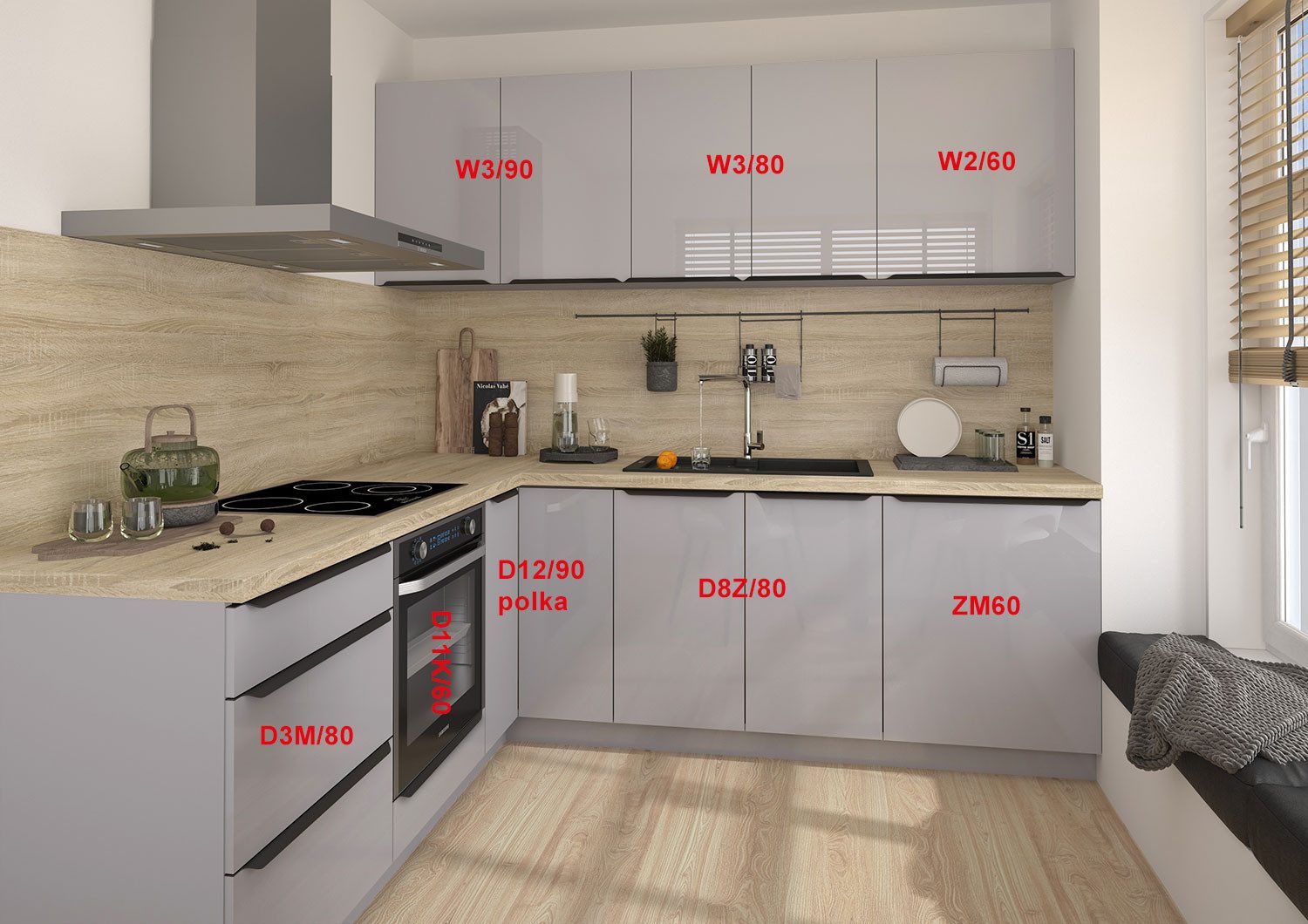 Feldmann-Wohnen Winkelküche Essen, (Schubladen mit Teilauszug + Selbsteinzug (Blum Metabox), 230x230cm grau matt/grau Hgl, Arbeitsplatte, Teilauszug, Soft-Close