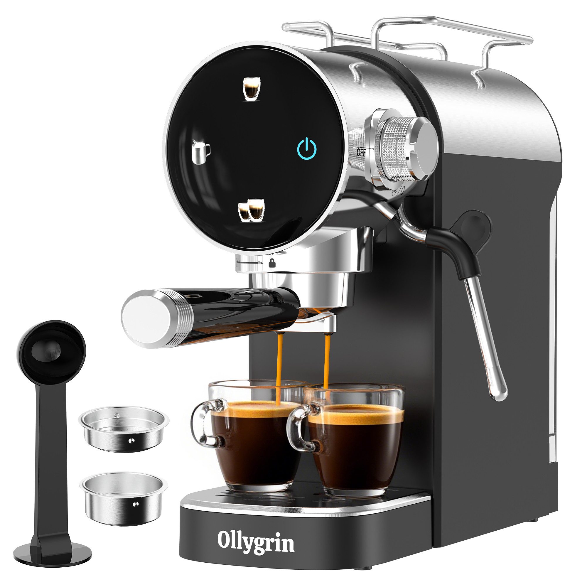 Ollygrin Espressomaschine 20-Bar-Espressomaschine mit Milchaufschäumer – Espressomaschine für einfache und doppelte Portionen
