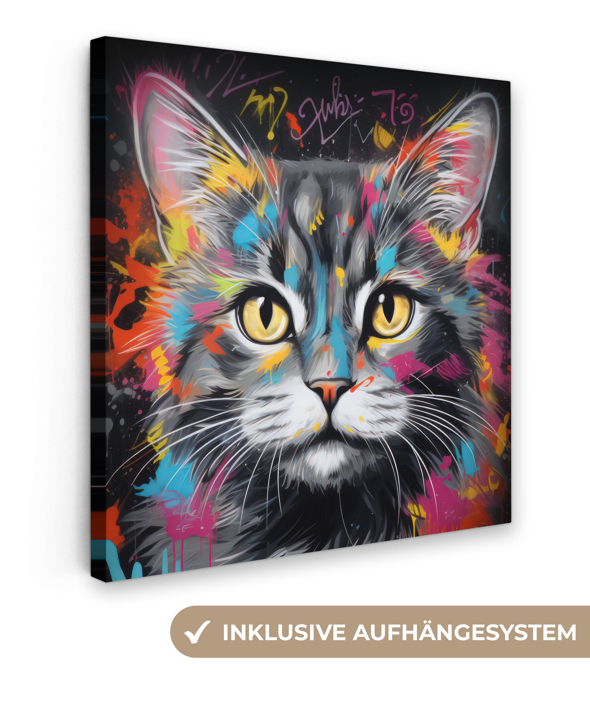 OneMillionCanvasses® Leinwandbild Katze - Graffiti - günstig online kaufen