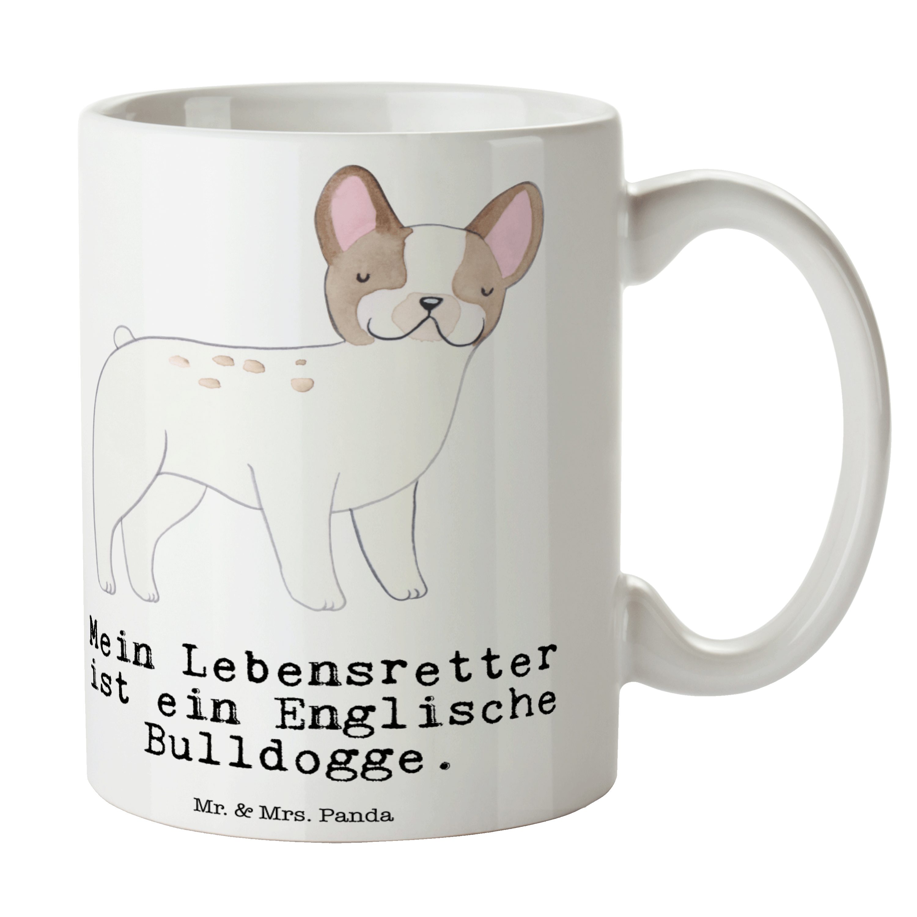 Mr. & Mrs. Panda Tasse Englische Bulldogge Lebensretter - Weiß - Geschenk,  Frühstück, Kaffee, Keramik