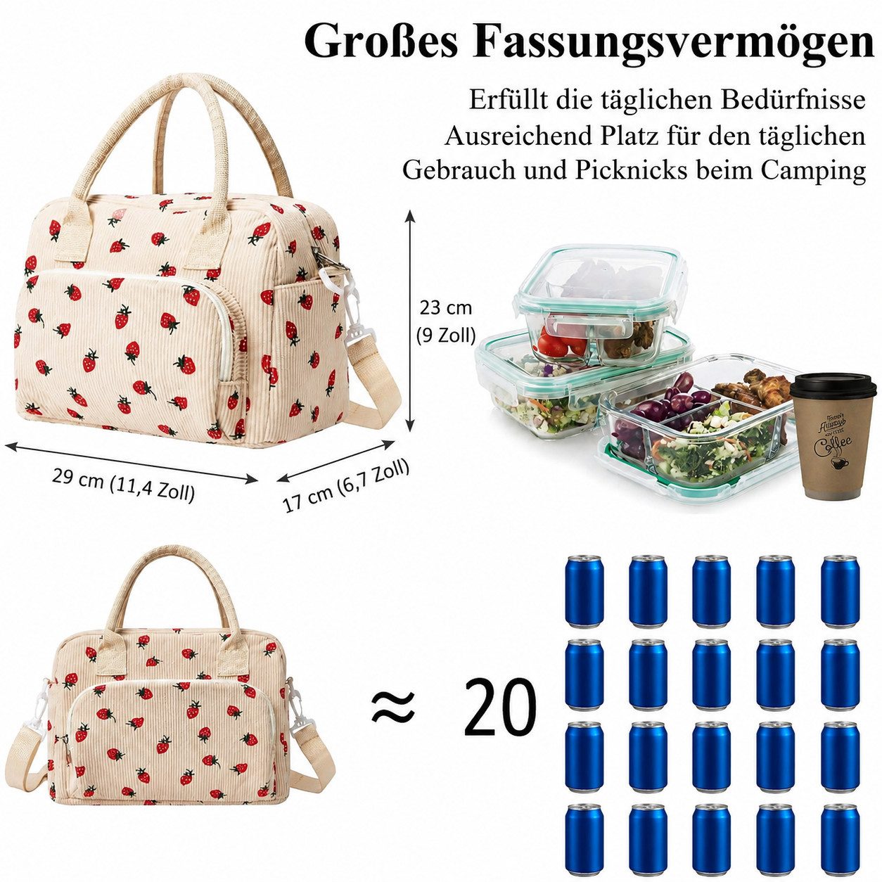 Diwzbyn Lunchbox Lunchbag 12L Isoliert, Kühltasche, Auslaufsicher, Wiederverwendbar, Mit verstellbarem Schulterriemen für Arbeit, Picknick & Outdoor