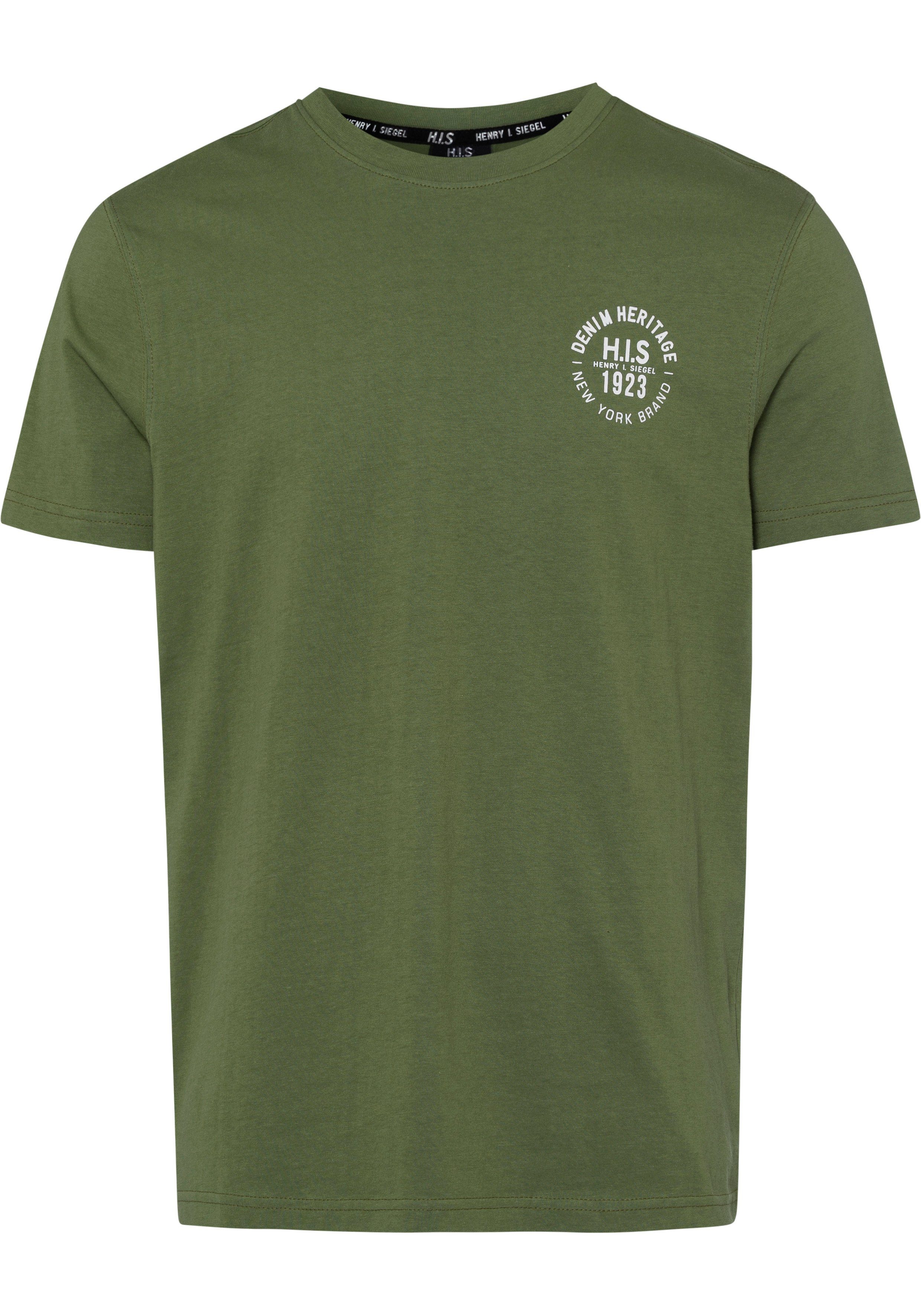H.I.S Rundhalsshirt 3-tlg., mit olivgrün Brustprint (Packung, schwarz, 3er-Pack) marine