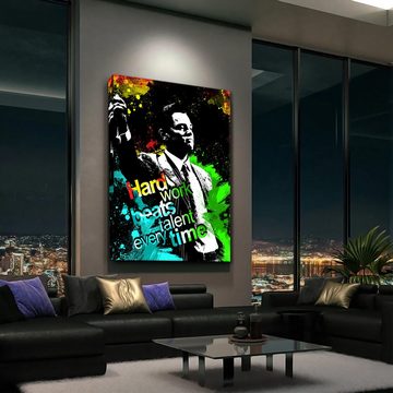 ArtMind XXL-Wandbild HARD WORK BEATS TALENT - Leonardo DiCaprio, Premium Wandbilder als Poster & gerahmte Leinwand in 4 Größen, Wall Art, Bild, Canva