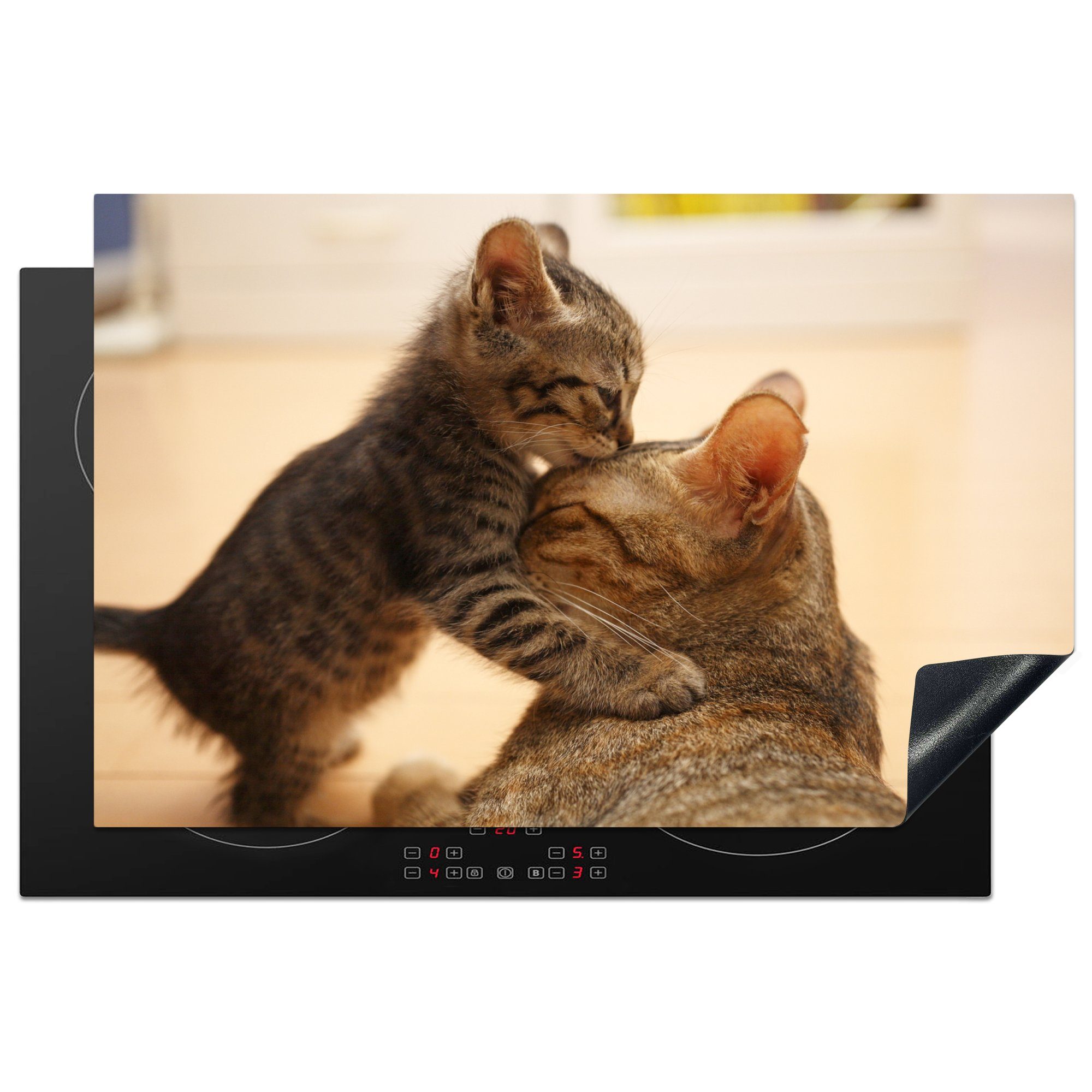 MuchoWow Herdblende-/Abdeckplatte Katze - Kätzchen - Schwarz, Vinyl, (1 tlg), 81x52 cm, Induktionskochfeld Schutz für die küche, Ceranfeldabdeckung