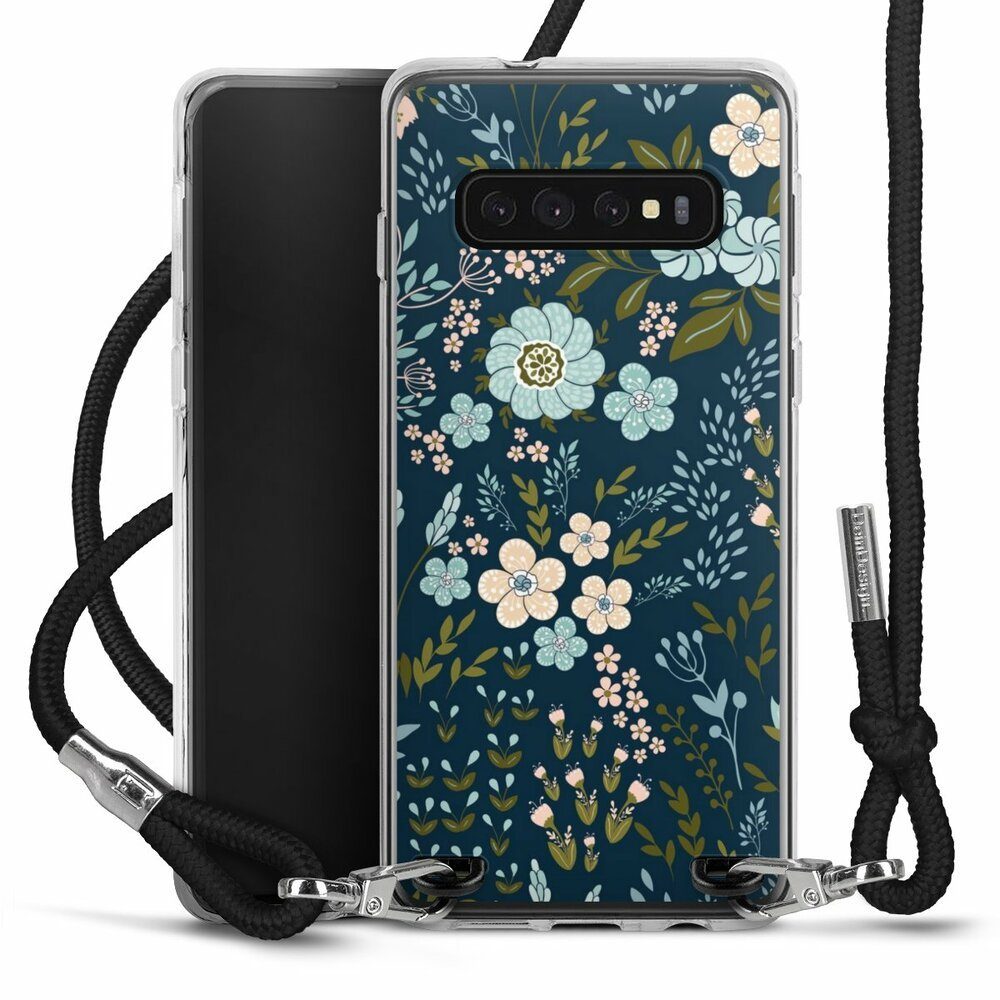 DeinDesign Handyhülle Blumen Muster Blau Floral Autumn 4, Samsung Galaxy S10 Plus Handykette Hülle mit Band Case zum Umhängen