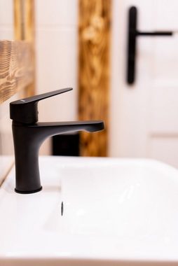 KOLMAN Waschtischarmatur Wasserhahn Kleine SAGRA Mischbatterie für Badezimmer+ Click-Clack in Schwarz