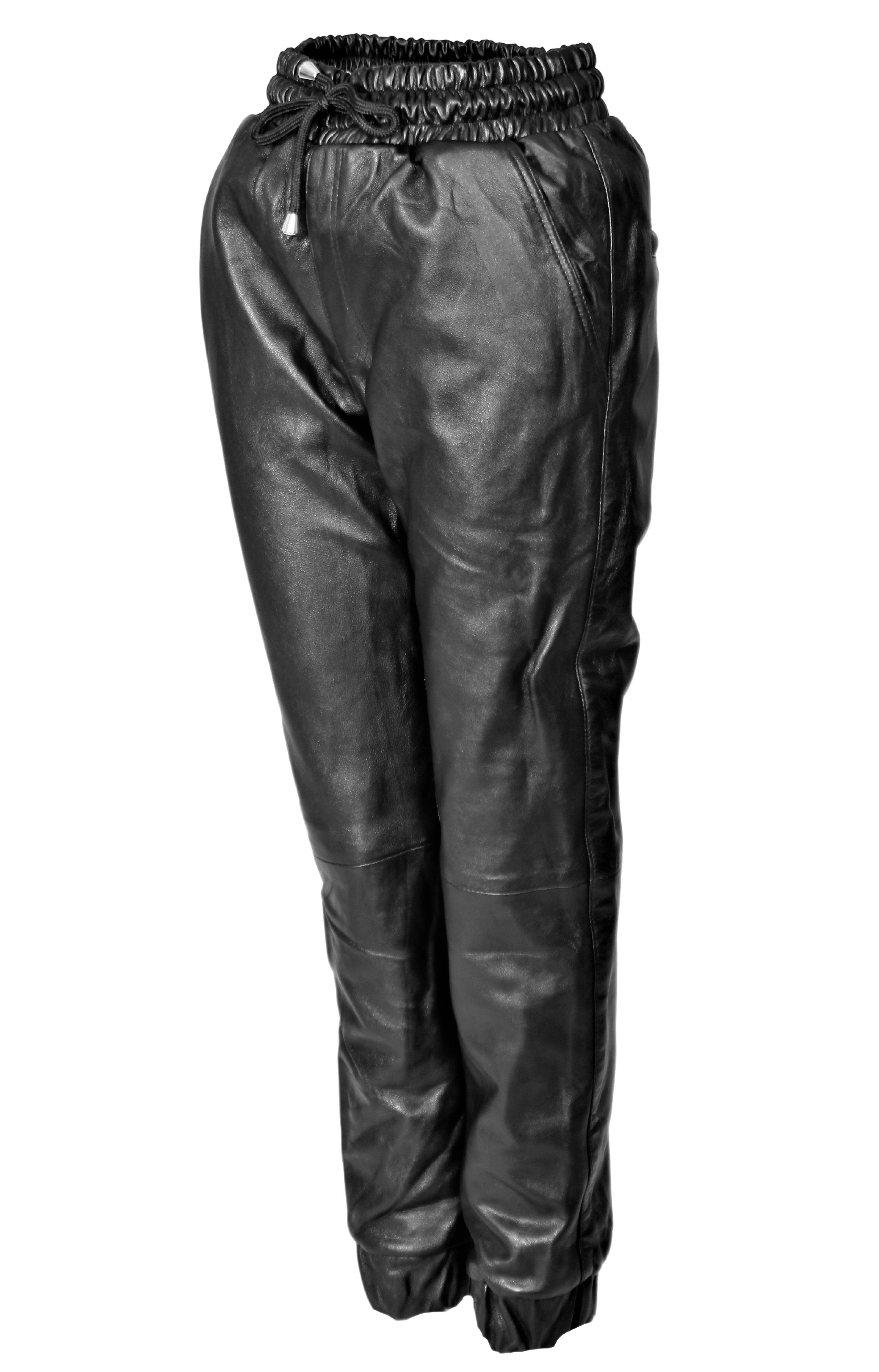 Be Noble Lederhose Classic Jogginghose Bequeme Lederhose mit Kordelzug in schwarz