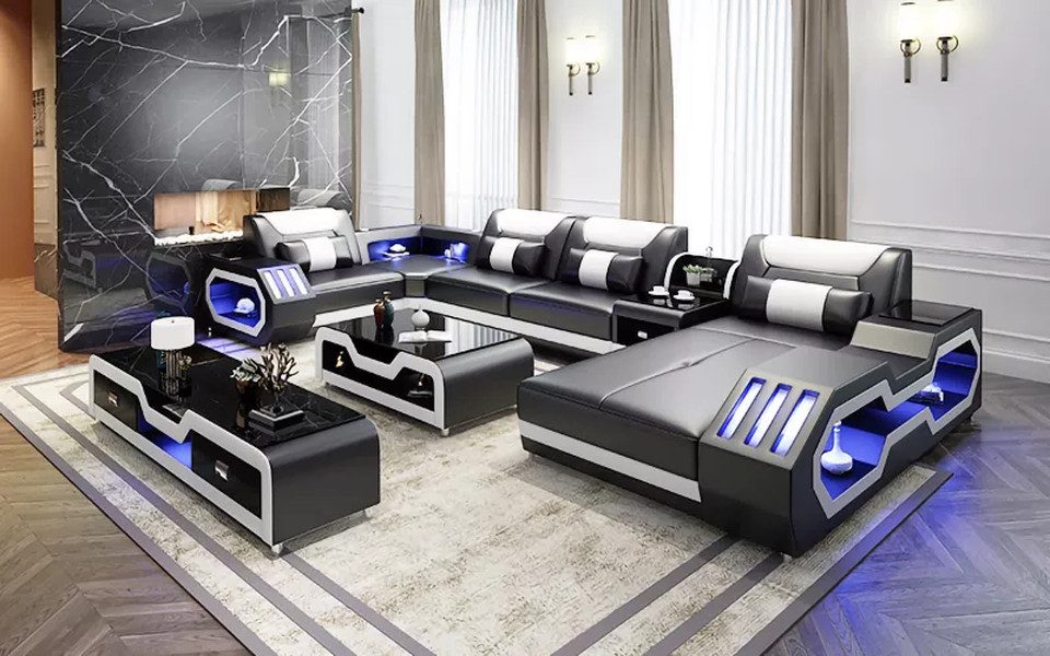 Xlmoebel Wohnzimmer-Set Wohnzimmermöbel-Set mit U-förmigem Ecksofa, Beistelltisch, Sideboard, (3-St., Ecksofa U-Form + Couchtisch + Sideboard), Hergestellt in Europa